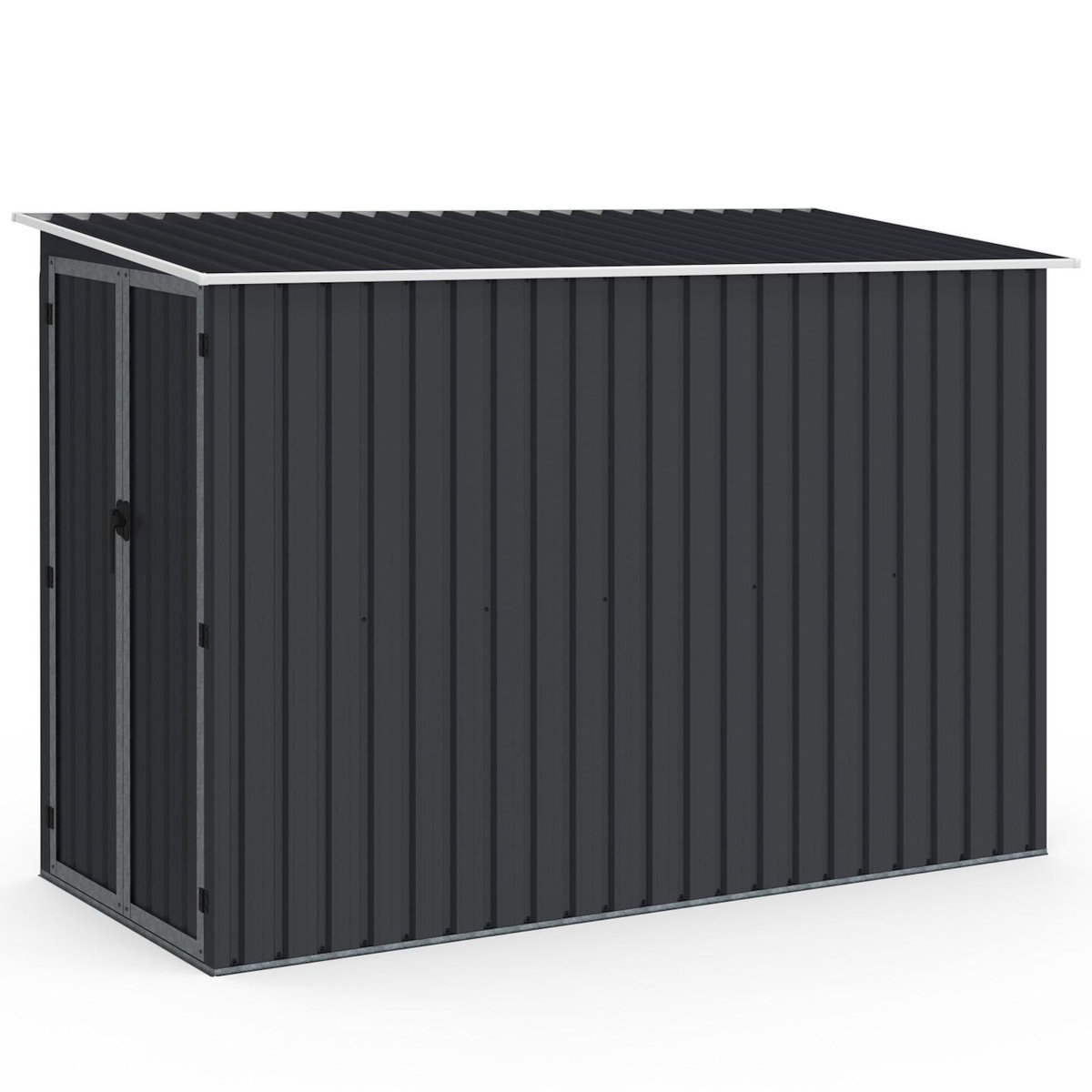 ID MARKET Abri de jardin adossé 3 m² gris en acier galvanisé avec base double porte latérale