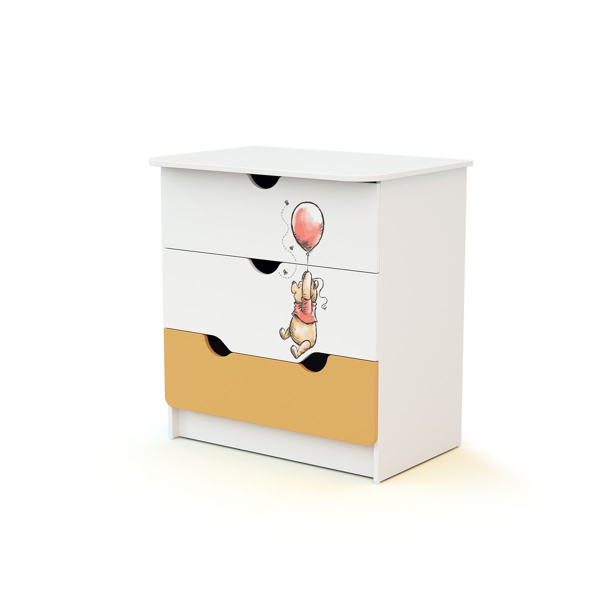 AT4 Ensemble lit bébé 60x120 cm et commode à langer 3 tiroirs WINNIE BALLON DISNEY Jaune