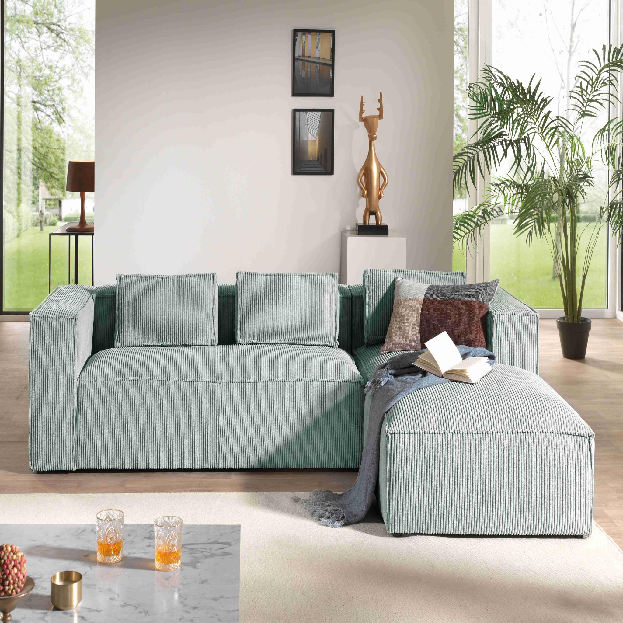 Voir la diapositive 2 : LISA DESIGN Stella - canapé d'angle - en velours côtelé - 4 places -style contemporain - droit