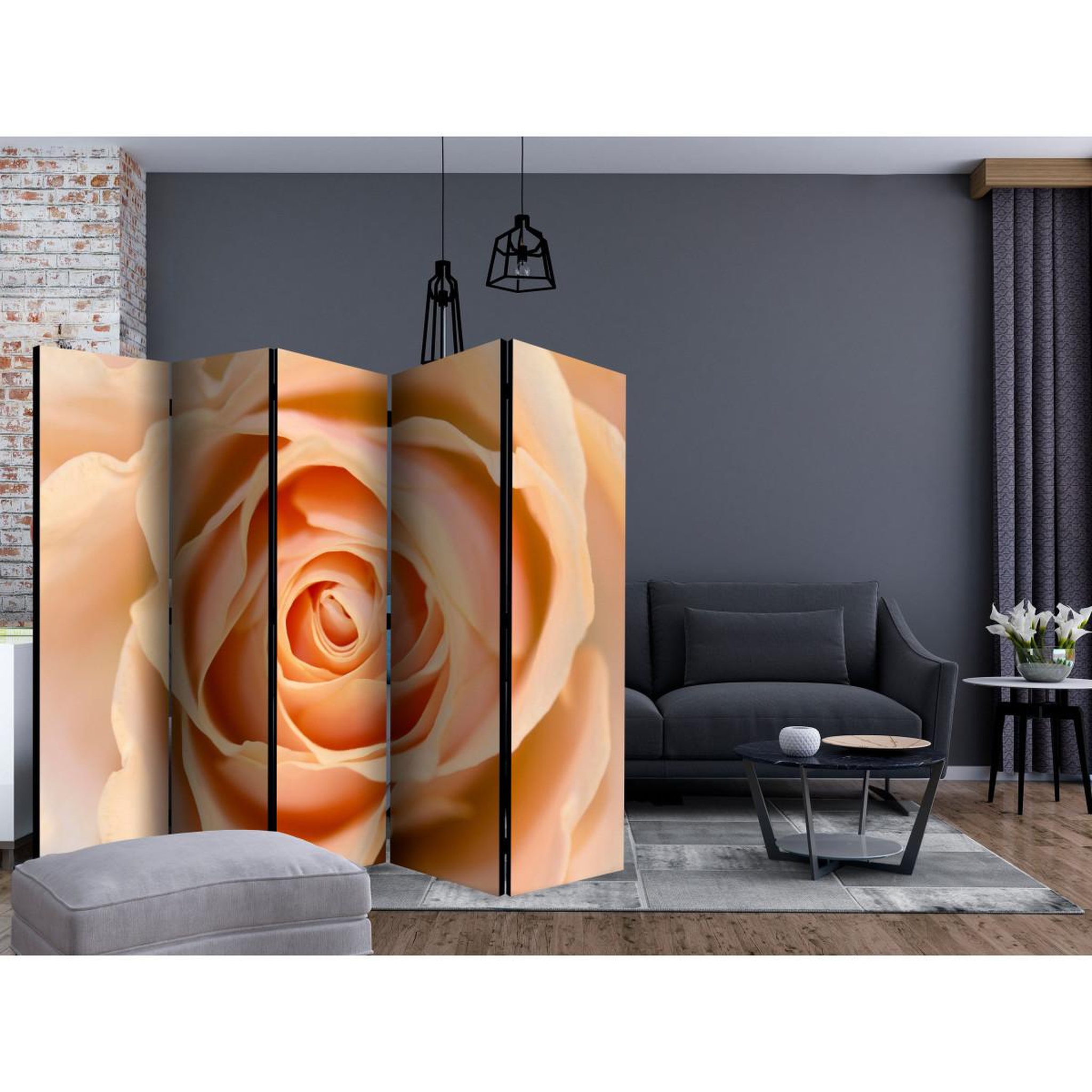 Voir la diapositive 2 : Paris Prix Paravent 5 volets  peach colored rose  172x225cm