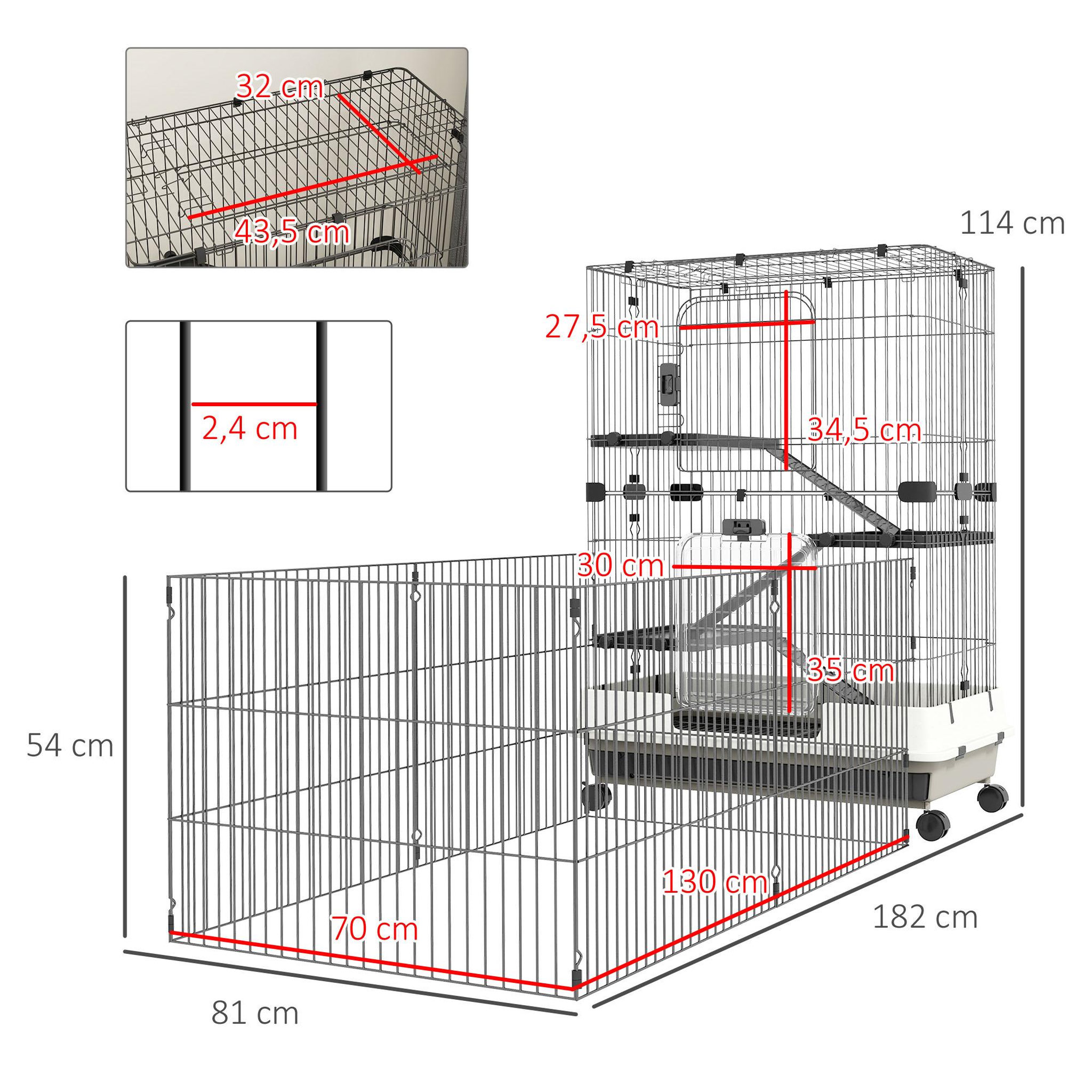 Voir la diapositive 3 : PAWHUT Cage pour petits animaux roulante 3 plates-formes démontables 3 rampes plateau inférieur amovible métal pp 182 x 81 x 114 cm noir