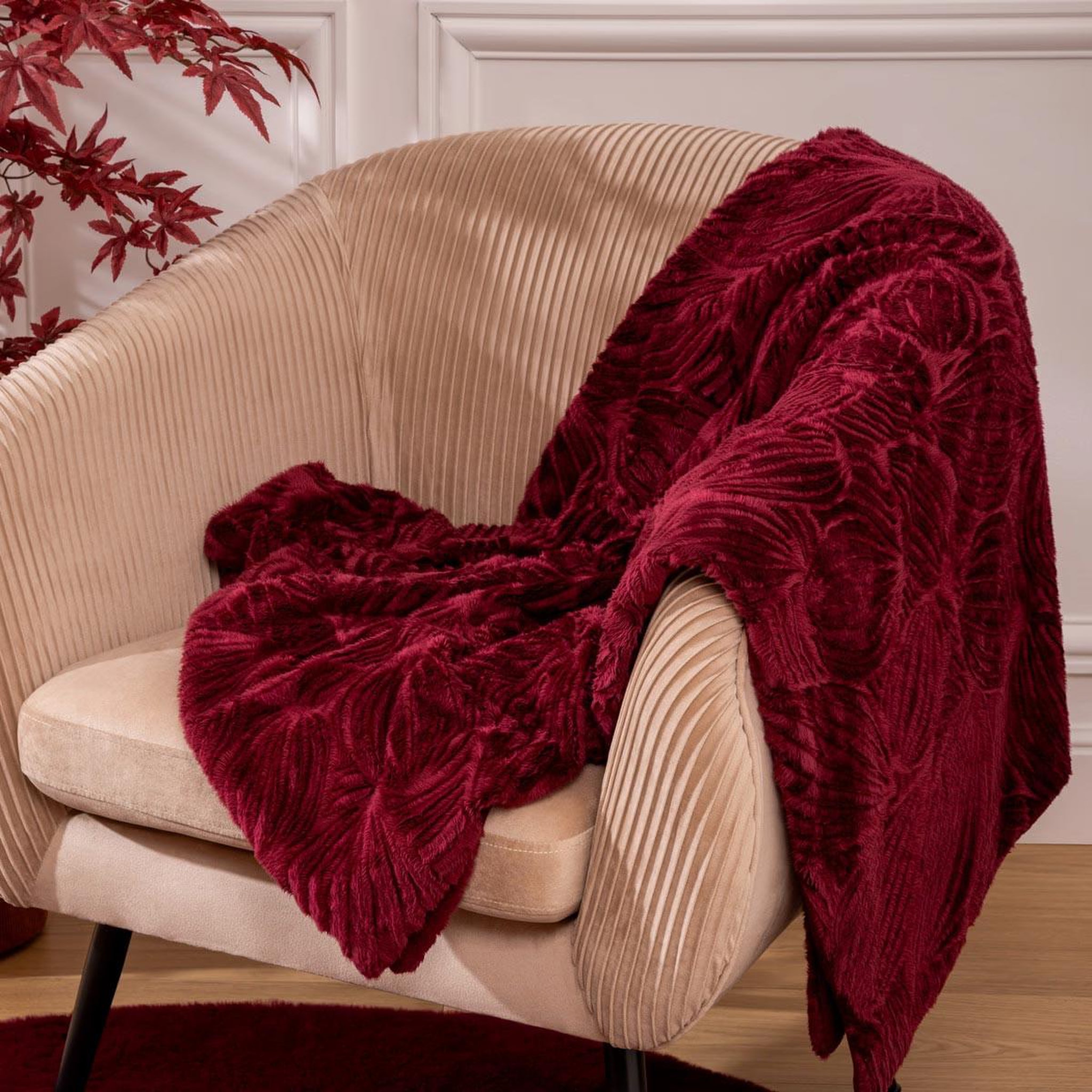 Voir la diapositive 3 : ATMOSPHERA Plaid imitation fourrure  automne  120x160cm rouge