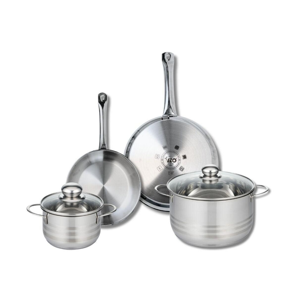 ELO Ensemble de 2 Poêles de cuisson 24 et 28 cm et 2 faitouts 16 et 24 cm Elo Profi Brillant