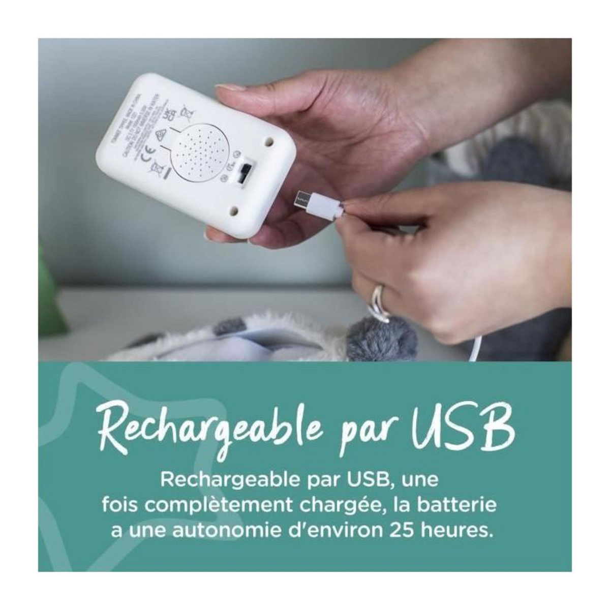 TOMMEE TIPPEE TOMME TIPPEE, Peluche veilleuse de luxe avec CrySensor, 6 sons apaisants, USB, lavable en machine, Pippo le Panda