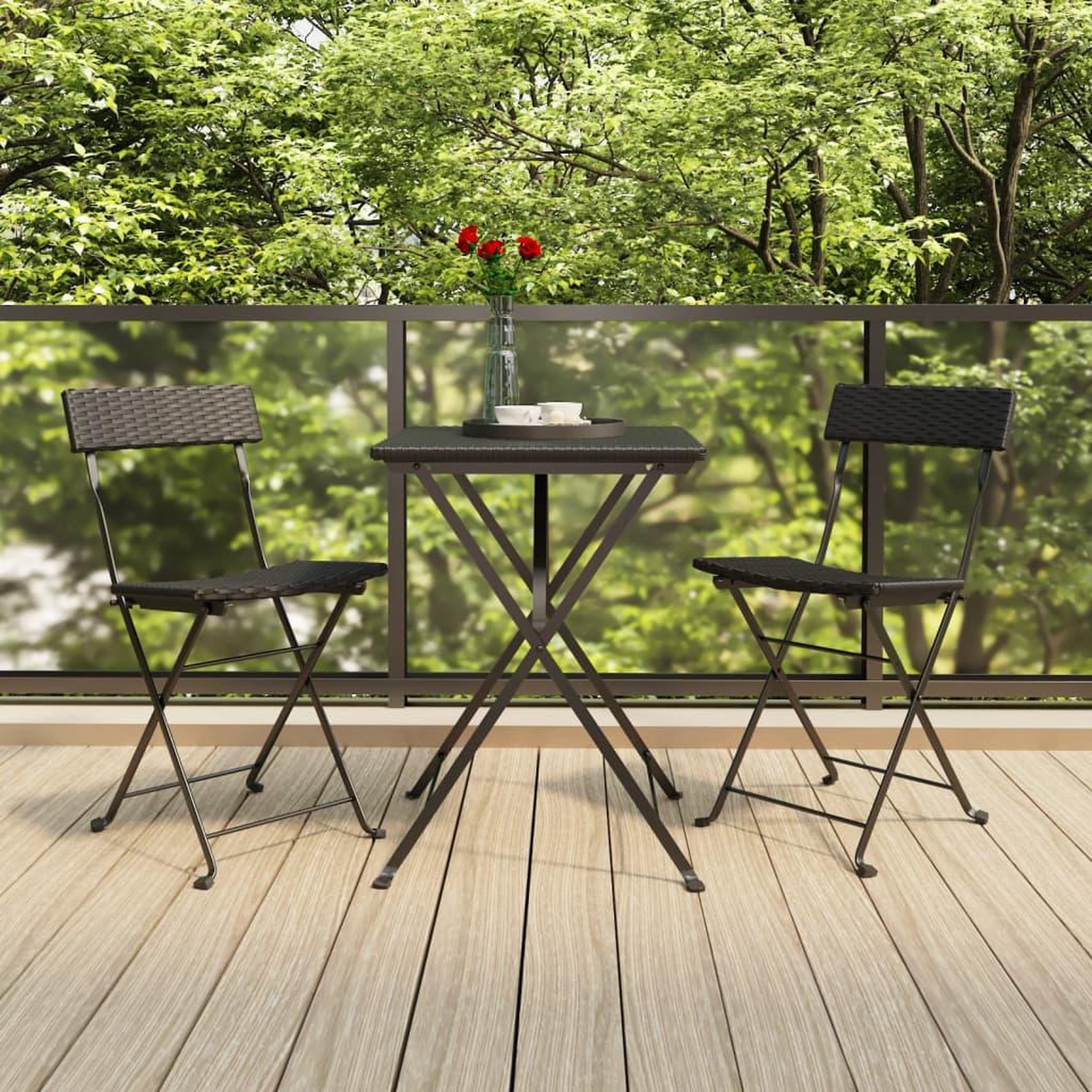Voir la diapositive 1 : VIDAXL Ensemble de bistro pliable 3 pcs Noir Resine tressee