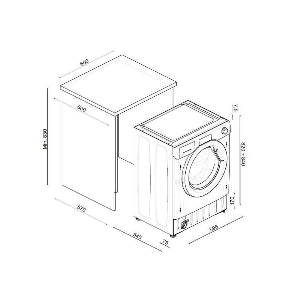 Candy Lave-linge séchant 8/5kg 1400 tours/min tout intégrable - CBD485D1E/1-S