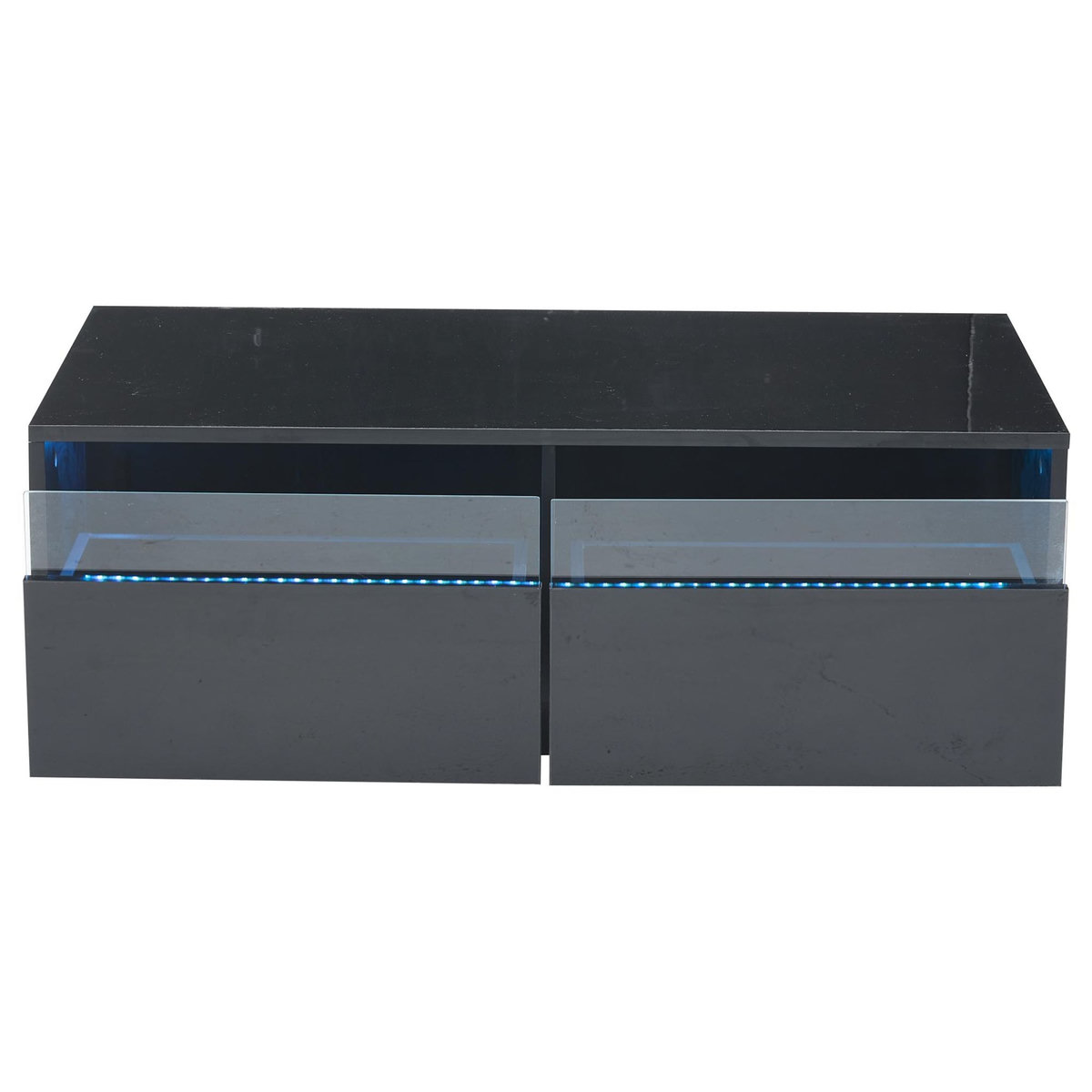 MERAX Table basse rectangulaire noir avec 2 tiroirs - 50x94 cm led panneau de particules