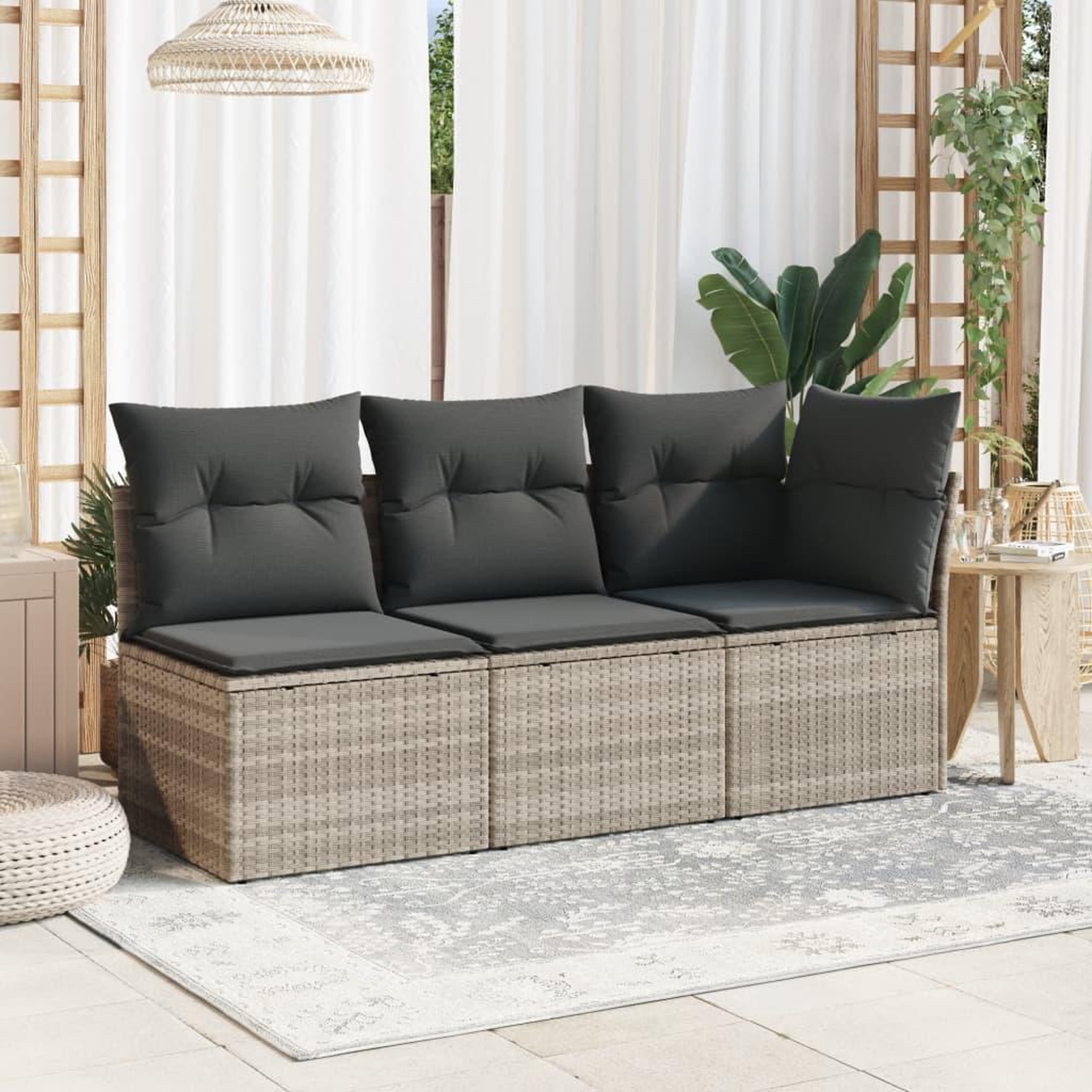 Voir la diapositive 3 : VIDAXL Canape d'angle de jardin et coussins gris clair resine tressee