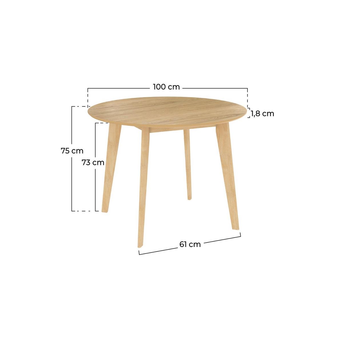 Rendez vous déco Table ronde 4 personnes en bois clair D100 cm - Réno
