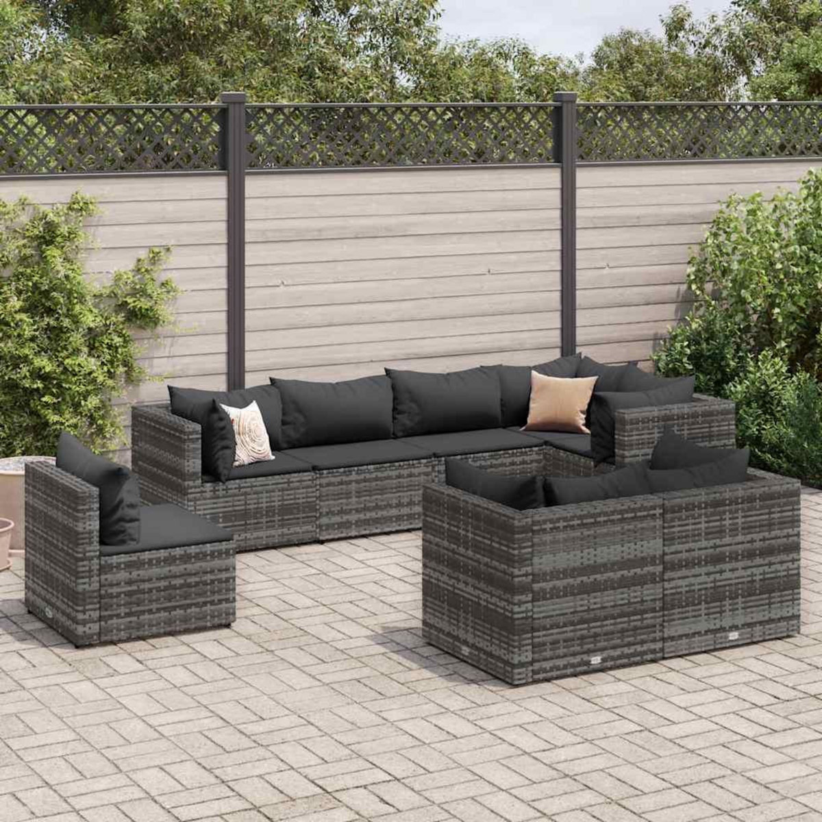 VIDAXL Salon de jardin 8 pcs avec coussins Gris Resine tressee