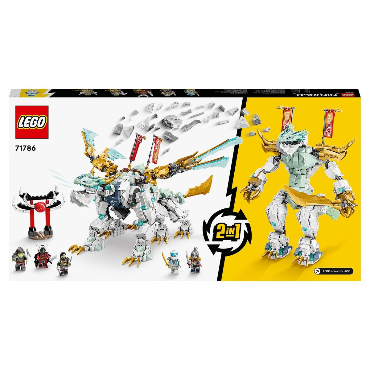 LEGO Ninjago 71786 La créature Dragon de glace de Zane, Jouet 2-en-1, Figurine de Dragon et Minifigurines