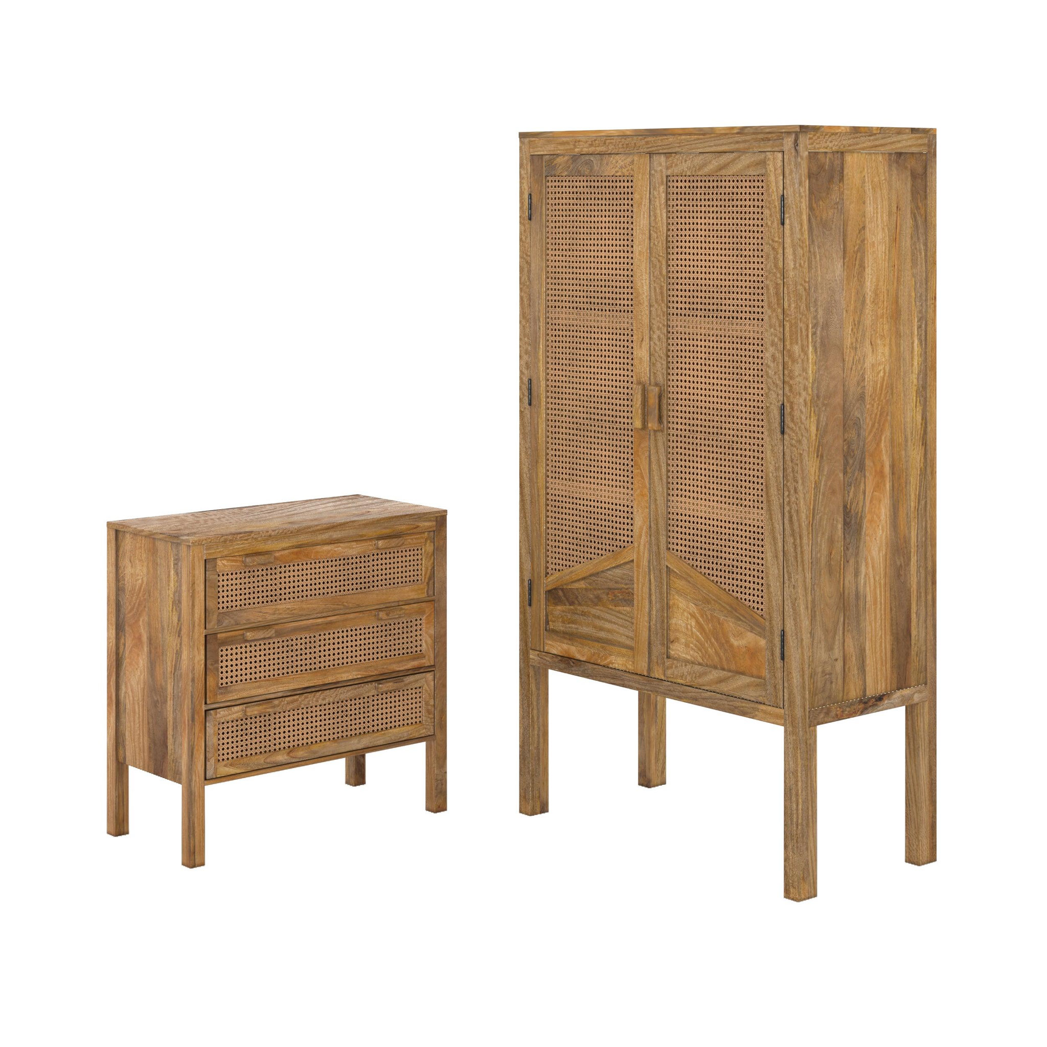MAISON PAVANE Ensemble commode et armoire en bois de manguier-tiki