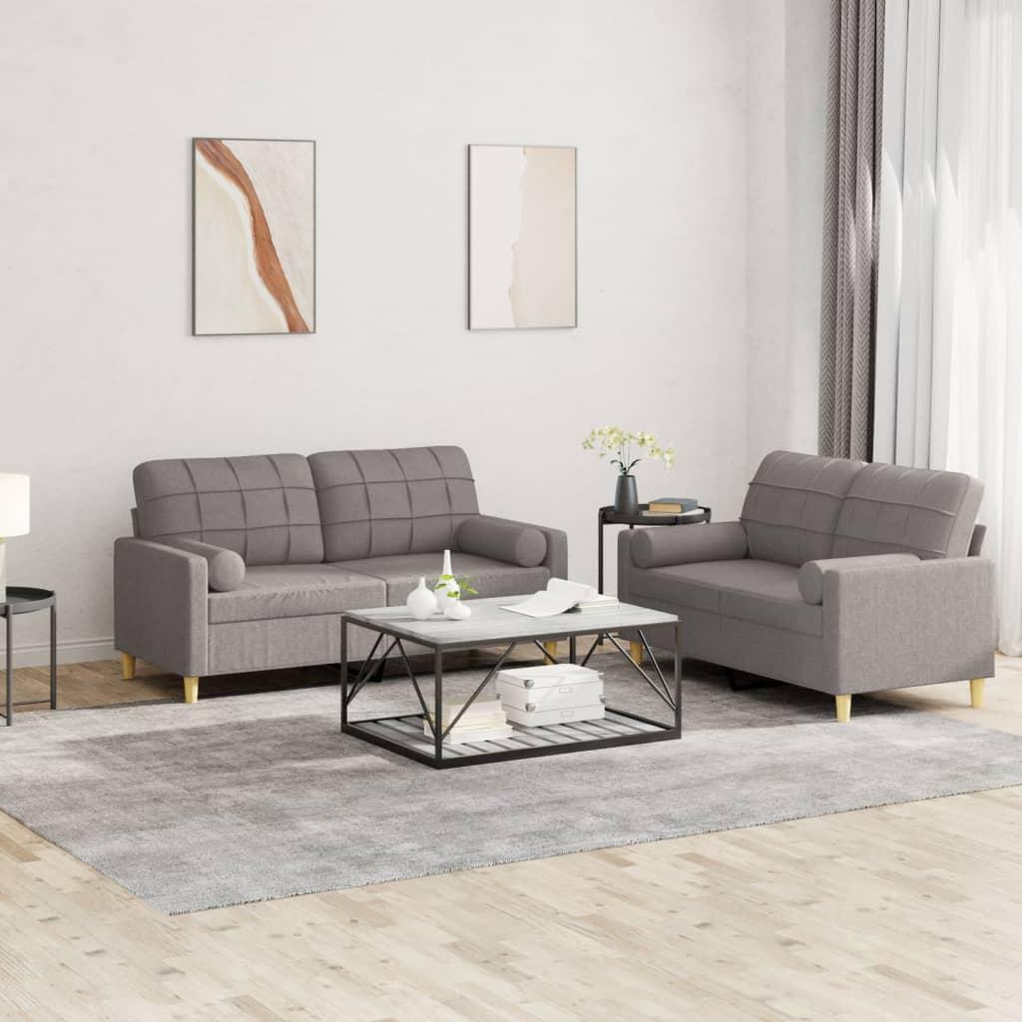 VIDAXL Ensemble de canapes 2 pcs avec coussins taupe tissu