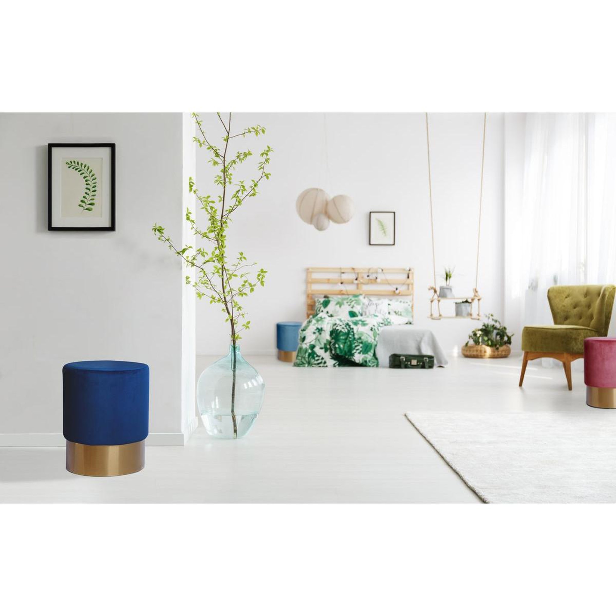 Voir la diapositive 2 : Paris Prix Pouf rond design  nano  42cm bleu foncé