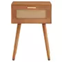IDIMEX Table de chevet KIRAN 1 tiroir, table de nuit design vintage en bois brun et lin