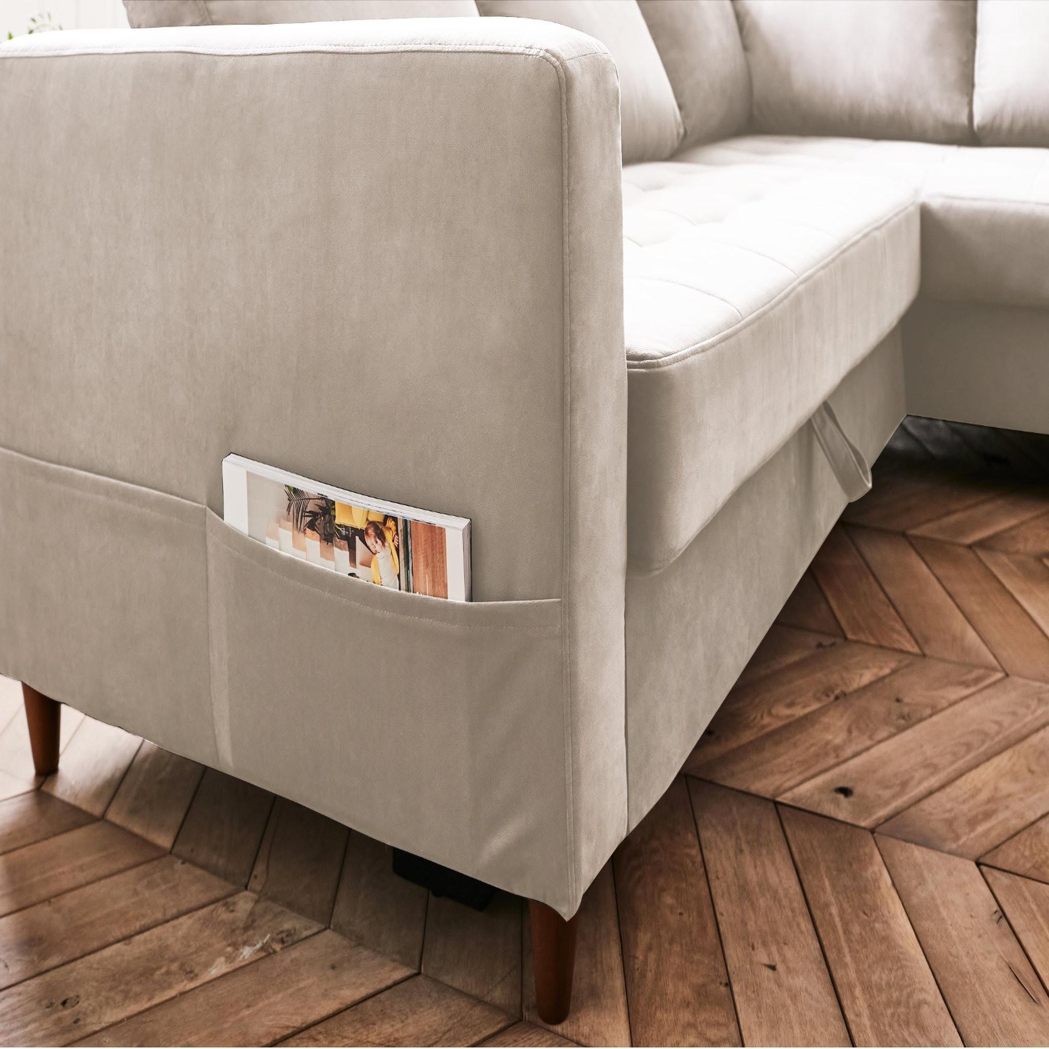 Voir la diapositive 4 : BEST MOBILIER Anna - canapé d'angle droit - 5 places - convertible - en velours