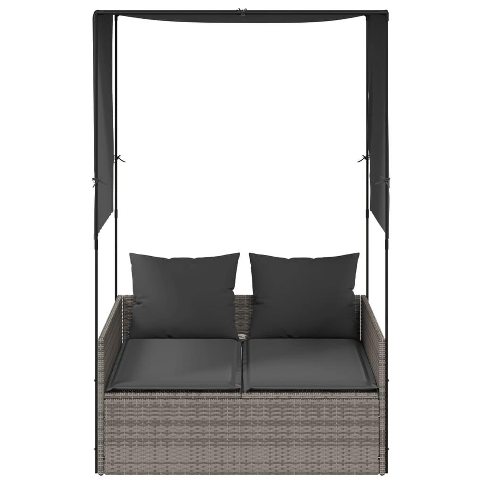 Voir la diapositive 3 : VIDAXL Chaise longue double avec toit et rideaux gris resine tressee