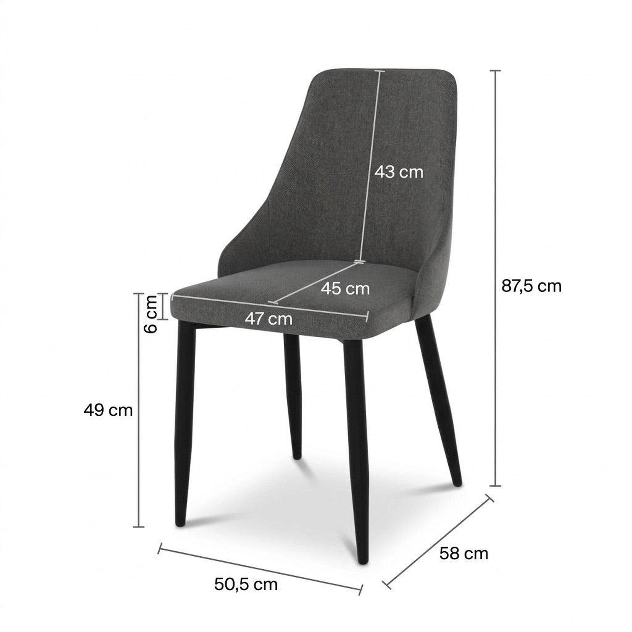 Voir la diapositive 4 : MAISON PAVANE Lot de 2 chaises en tissu gris foncé et pieds en métal-pipo