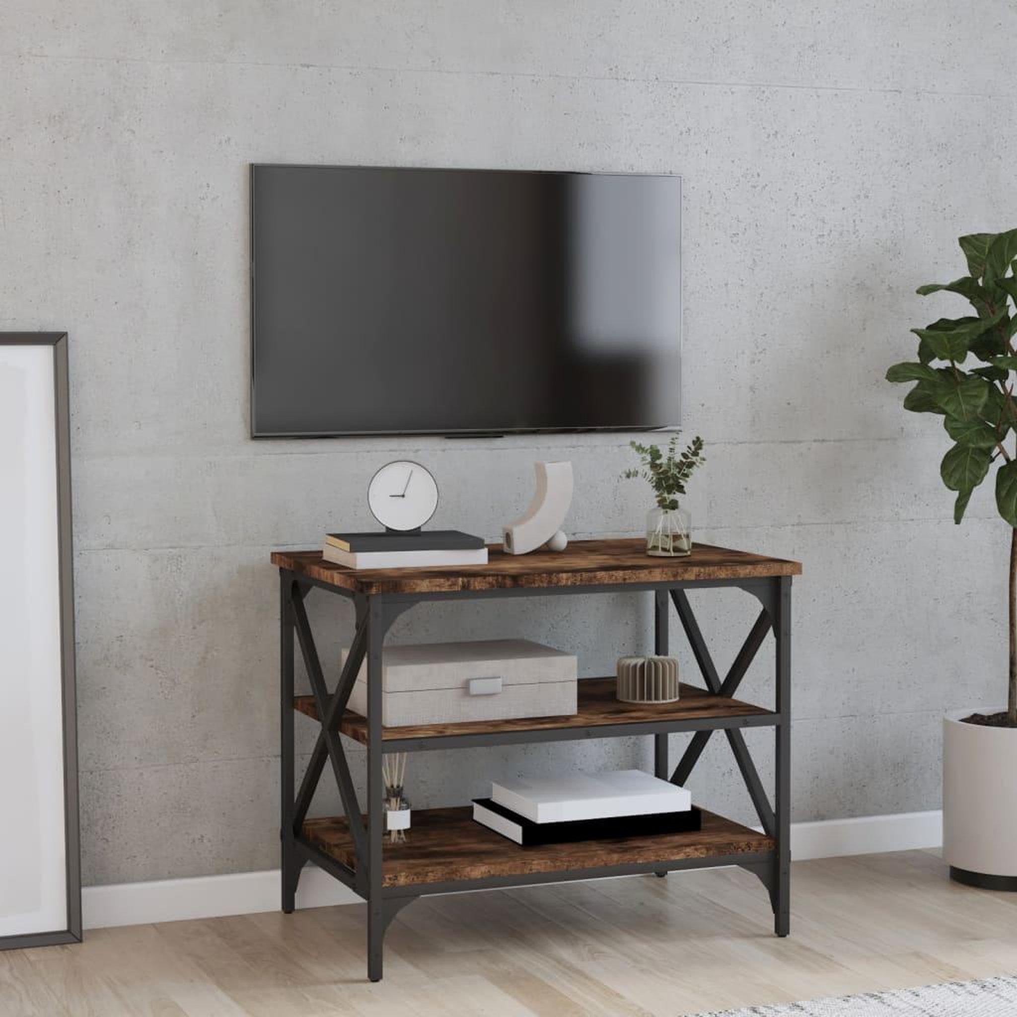 Voir la diapositive 1 : VIDAXL Meuble TV Chene fume 60x40x50 cm Bois d'ingenierie