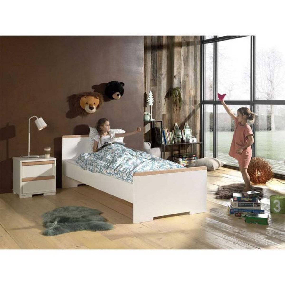 Paris Prix Pack - Lit Enfant & Chevet  London  90x200cm Blanc