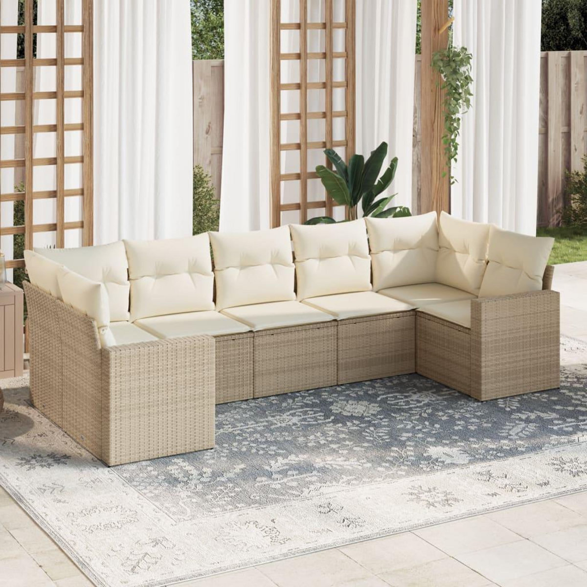 VIDAXL Salon de jardin avec coussins 7 pcs beige resine tressee