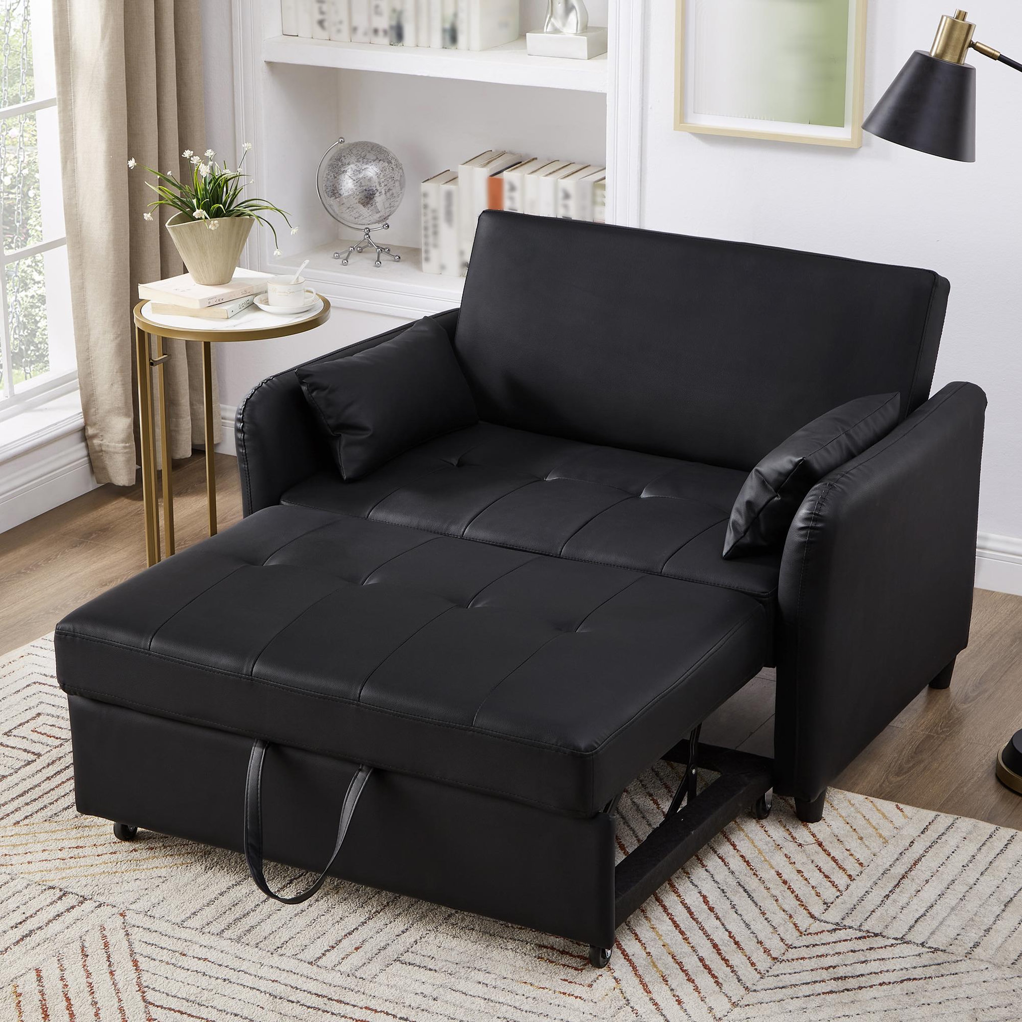 Voir la diapositive 2 : MERAX Canapé droit convertible 2 places pu noir