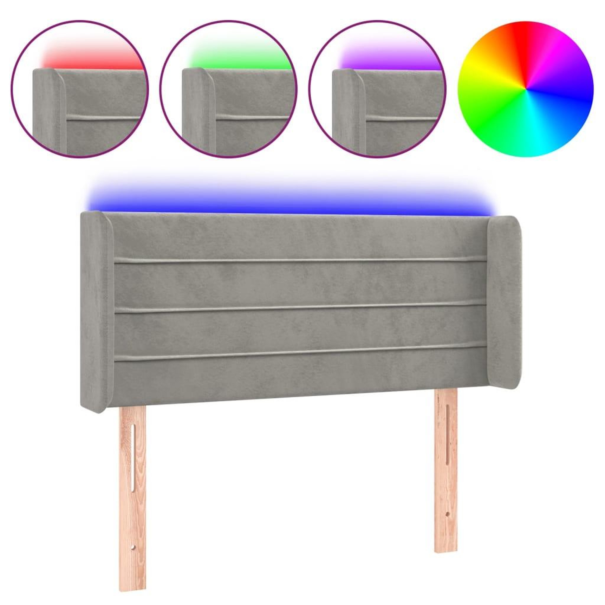 Voir la diapositive 2 : VIDAXL Tete de lit a LED Gris clair 93x16x78/88 cm Velours