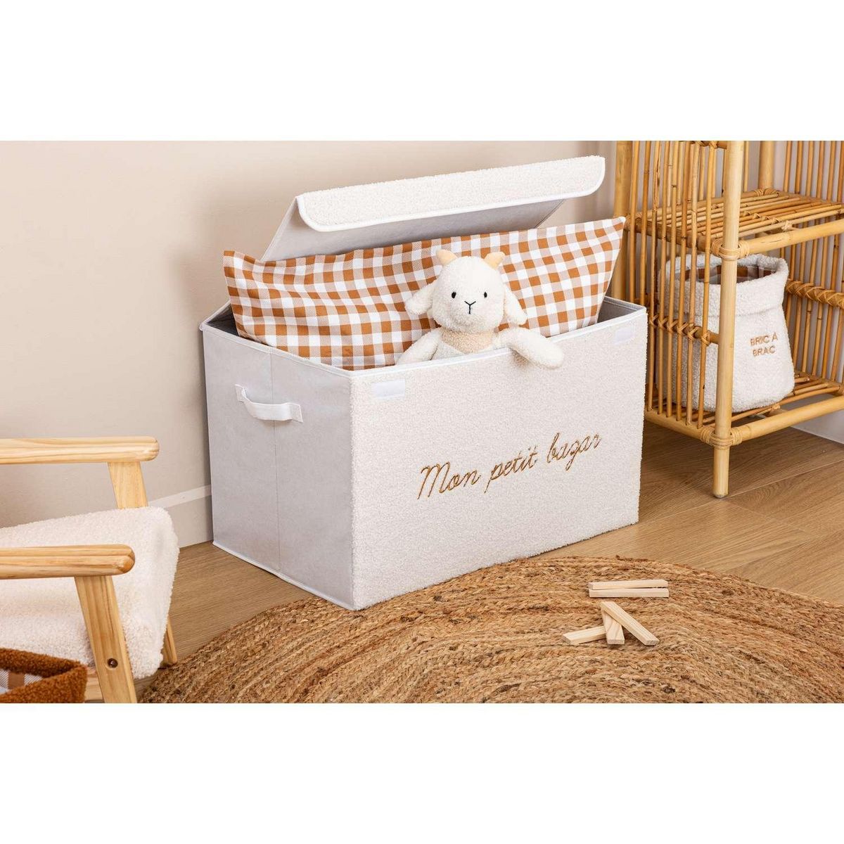 ATMOSPHERA Coffre rangement en bouclette - Blanc