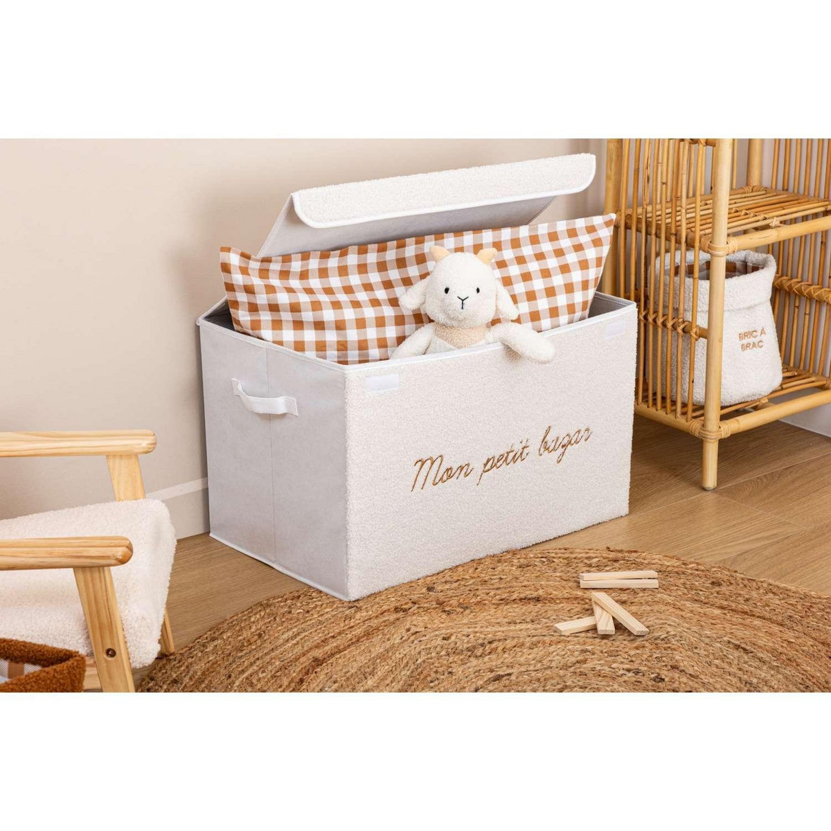 ATMOSPHERA Coffre rangement en bouclette - Blanc