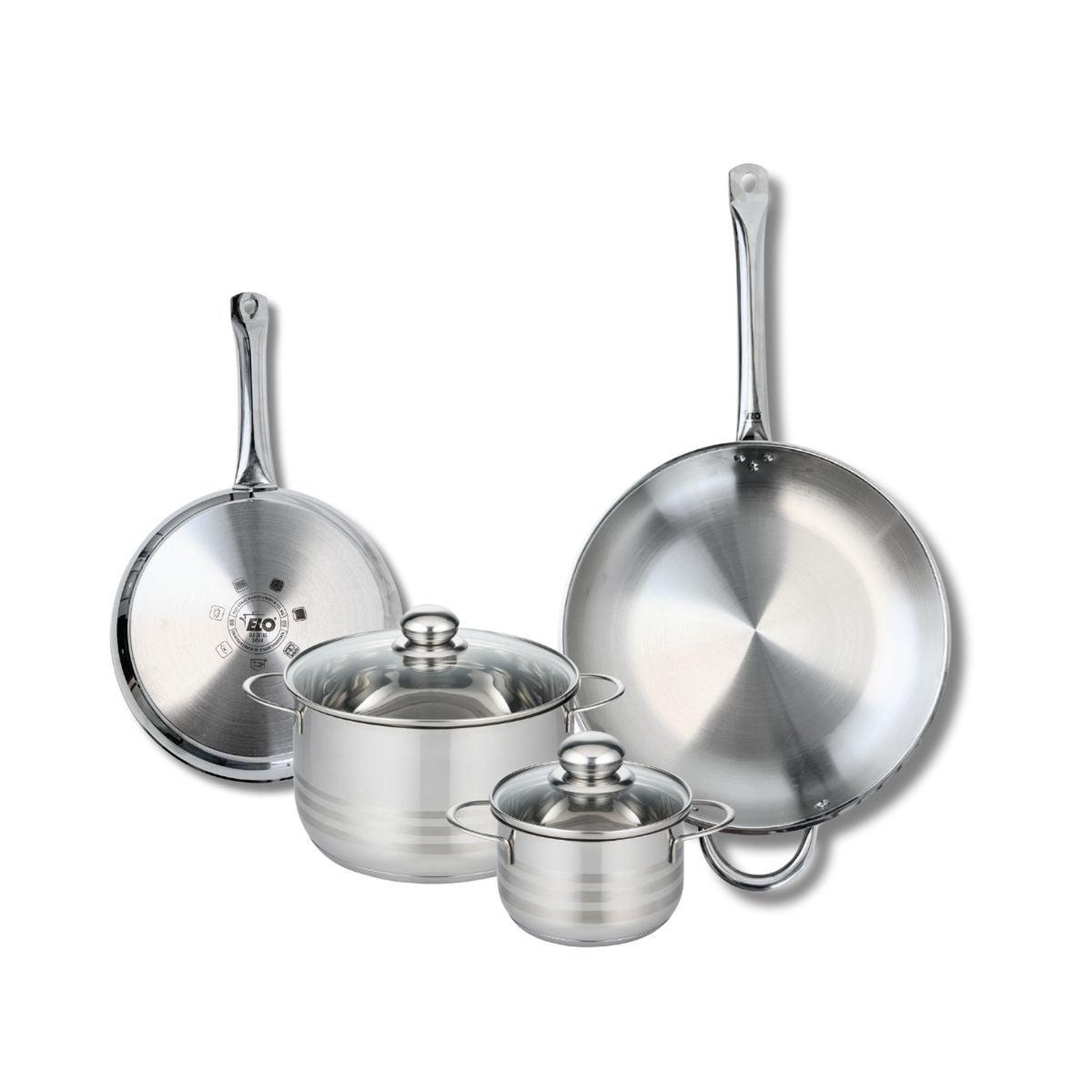 ELO Ensemble de 2 poêles de cuisson 24 et 32 cm et 2 faitouts 14 et 20 cm elo profi brillant