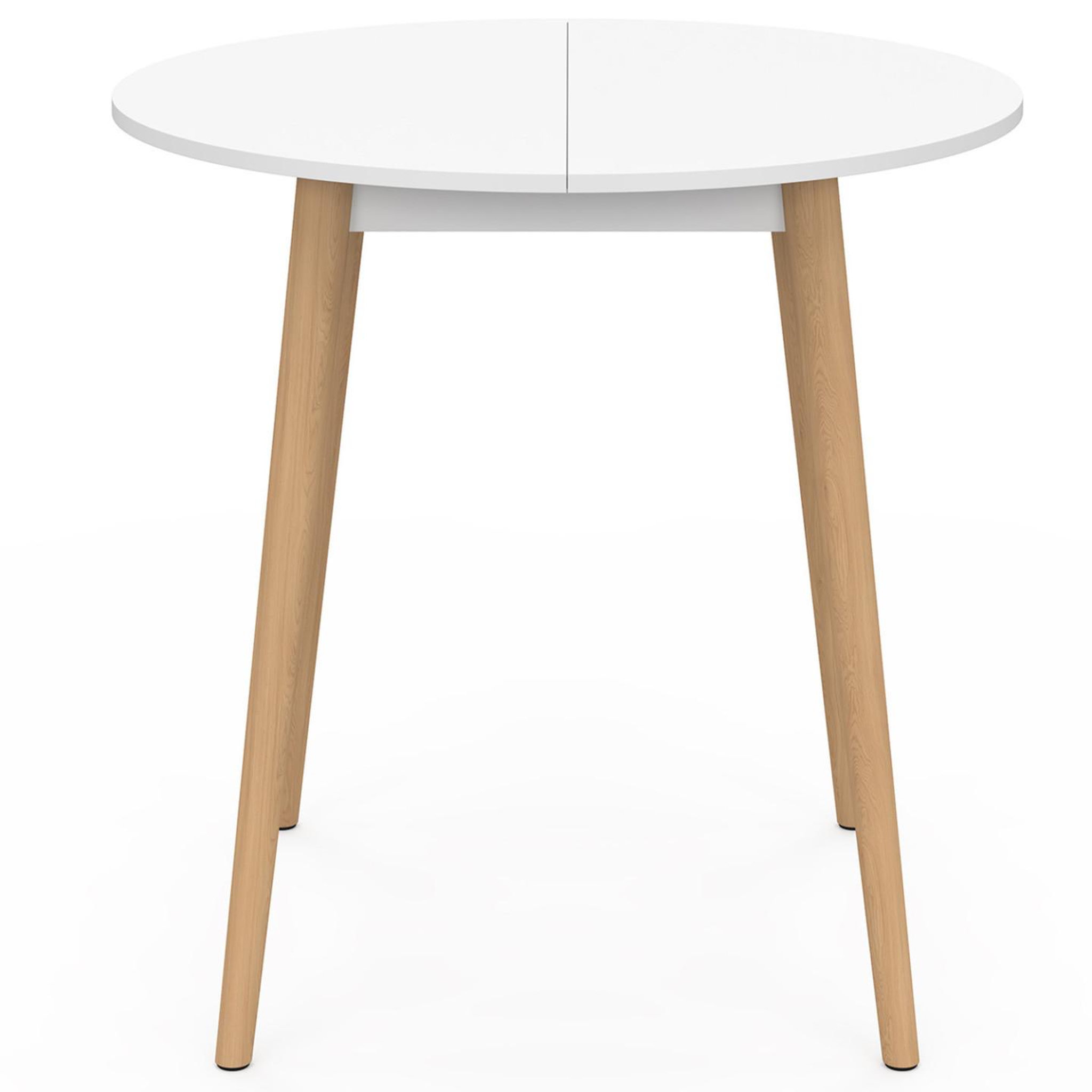 Voir la diapositive 3 : ID MARKET Table à manger fixe ronde angela 4 personnes blanc pieds bois 80 cm