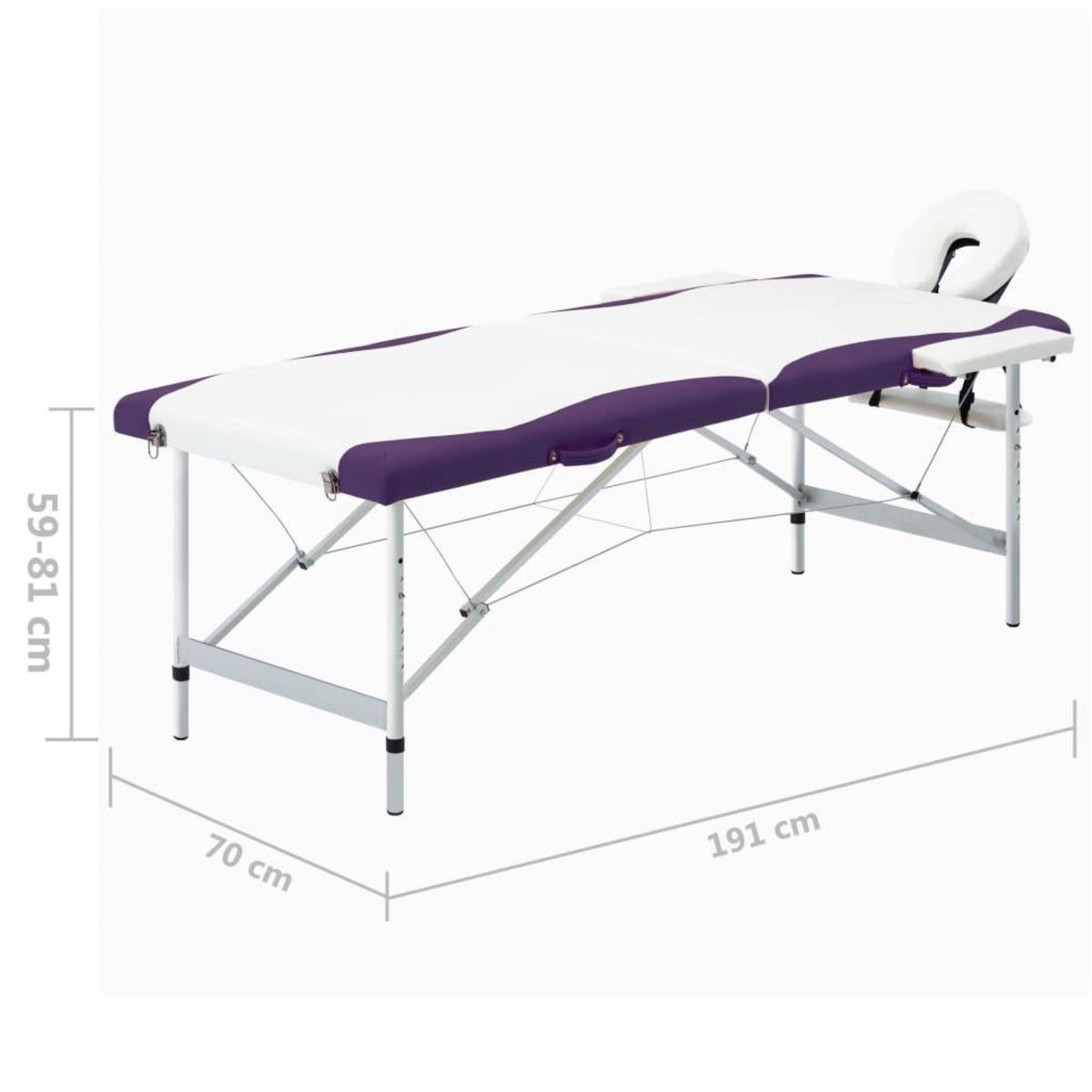VIDAXL Table de massage pliable 2 zones Aluminium Blanc et violet