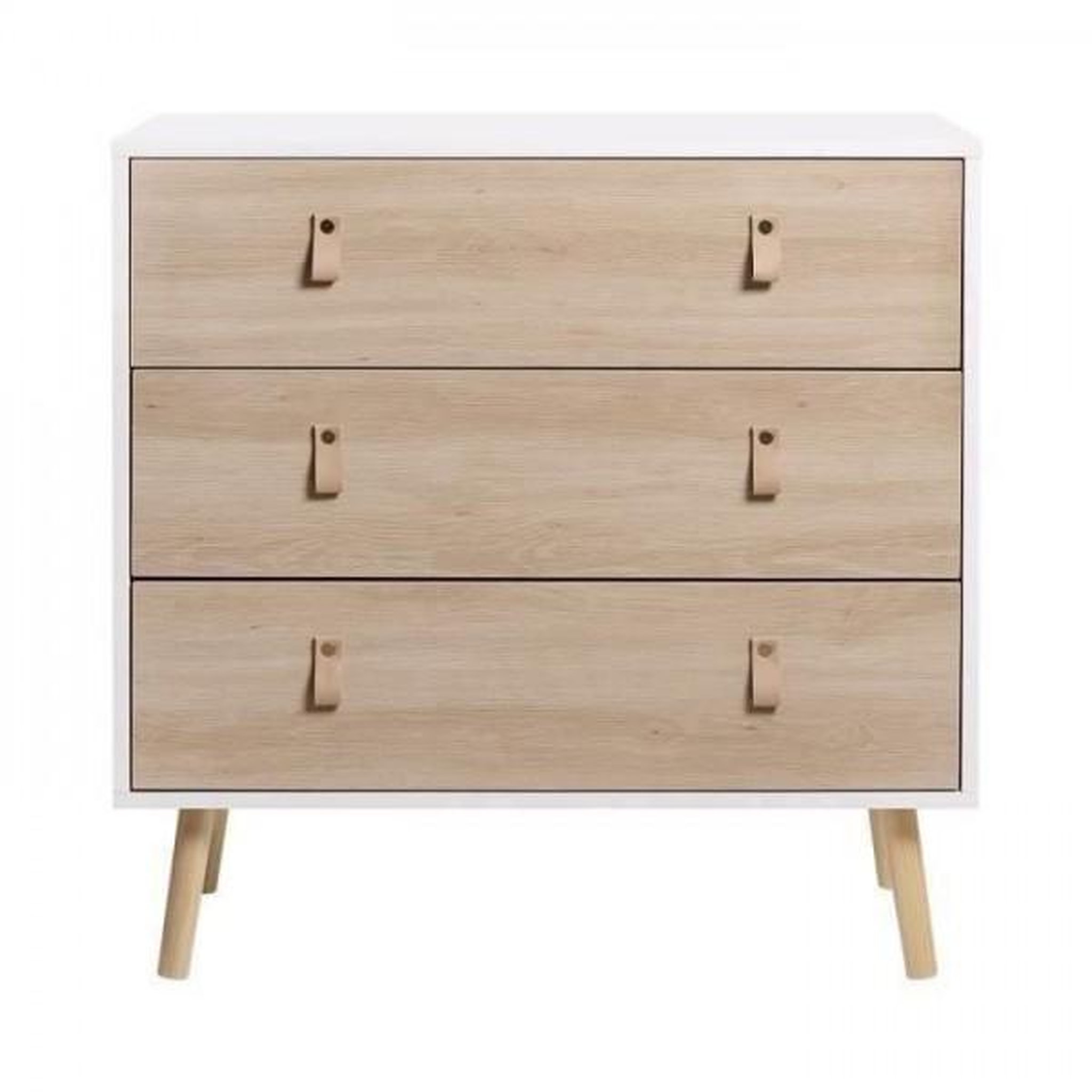 Voir la diapositive 3 : MARKET24 Commode KENT - 3 tiroirs - Chene et blanc - L 80 x P 40 x H 80,5 cm