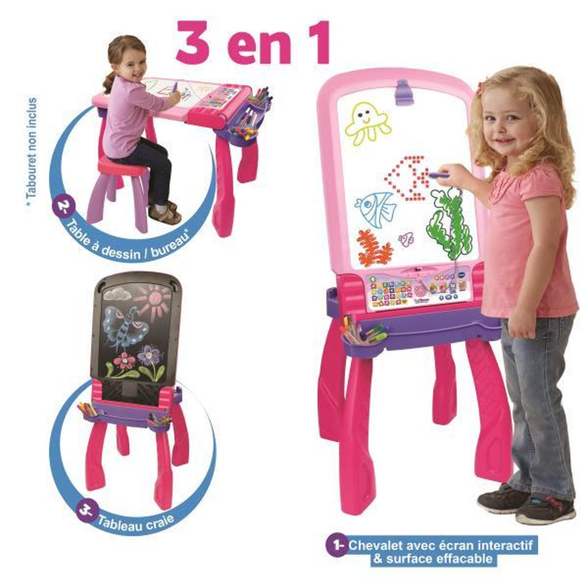 Voir la diapositive 4 : VTECH Chevalet Interactif 3 en 1 VTECH - Rose - Pour Fille - A partir de 3 ans