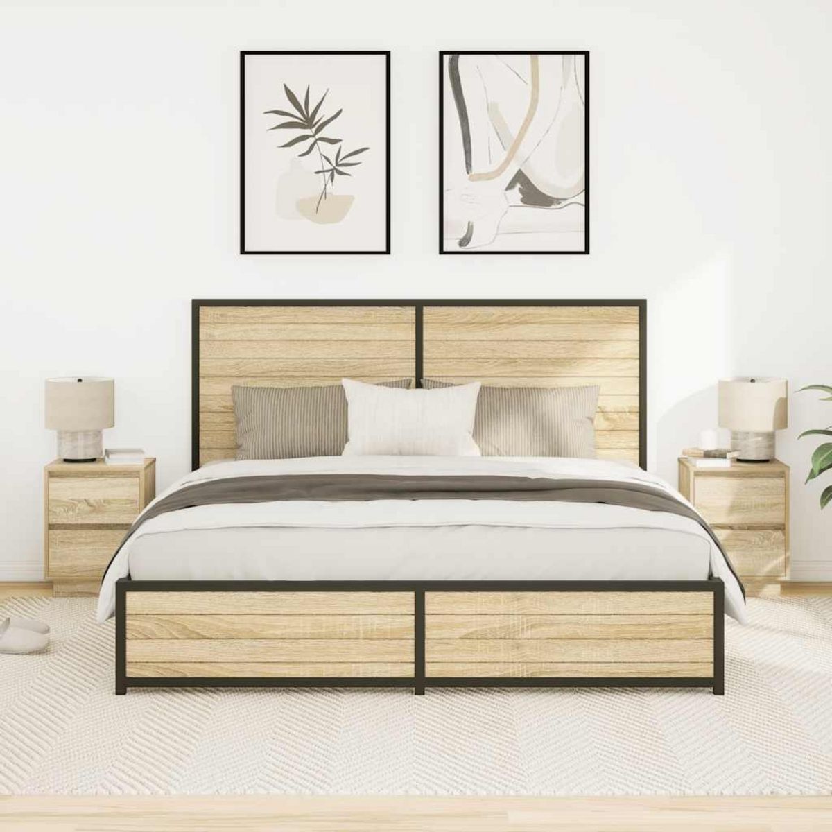 VIDAXL Tables de chevet avec lumieres LED 2pcs chene sonoma 38x34x50cm