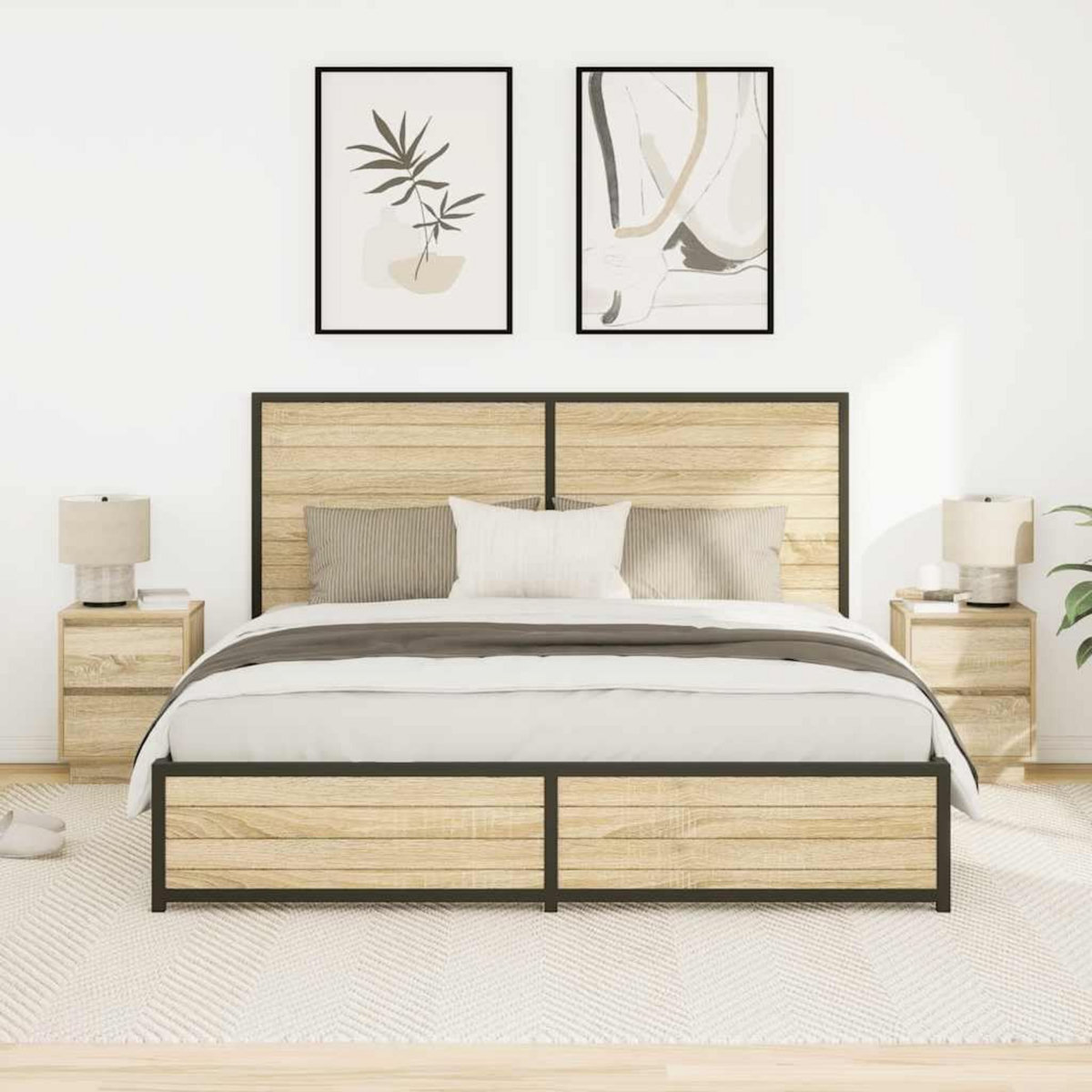 VIDAXL Tables de chevet avec lumieres LED 2pcs chene sonoma 38x34x50cm