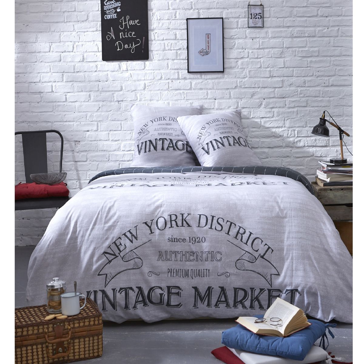 Parure housse de couette polycoton style industriel VINTAGE MARKET