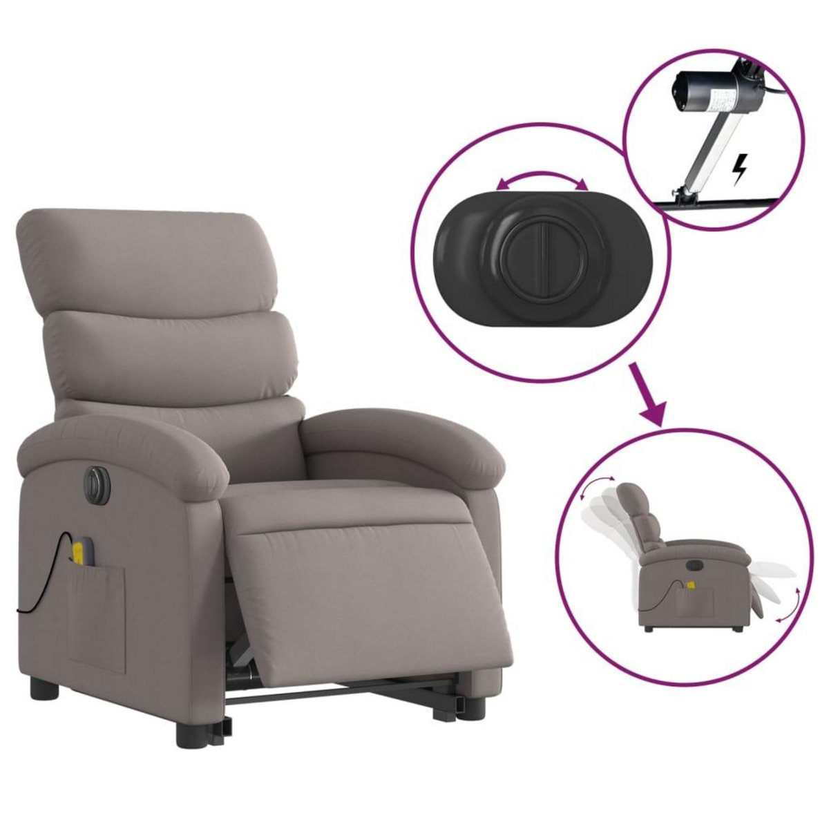 VIDAXL Fauteuil inclinable de massage electrique Taupe Tissu