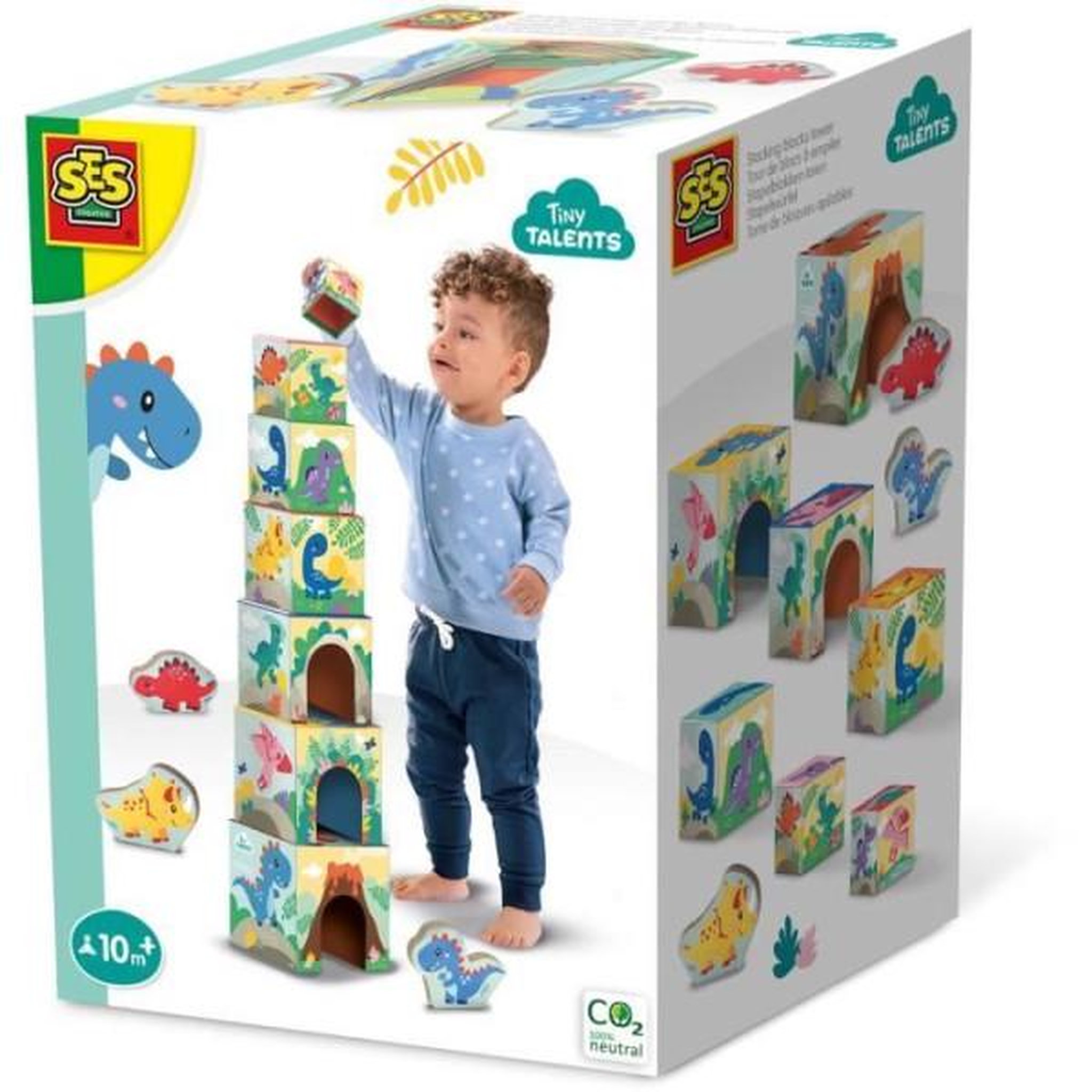 SES Creative Tour de blocs a empiler avec figurines de dinosaures - Jeu d'adresse - SES CREATIVE - Tour empilable avec 3 figurines de dinosau
