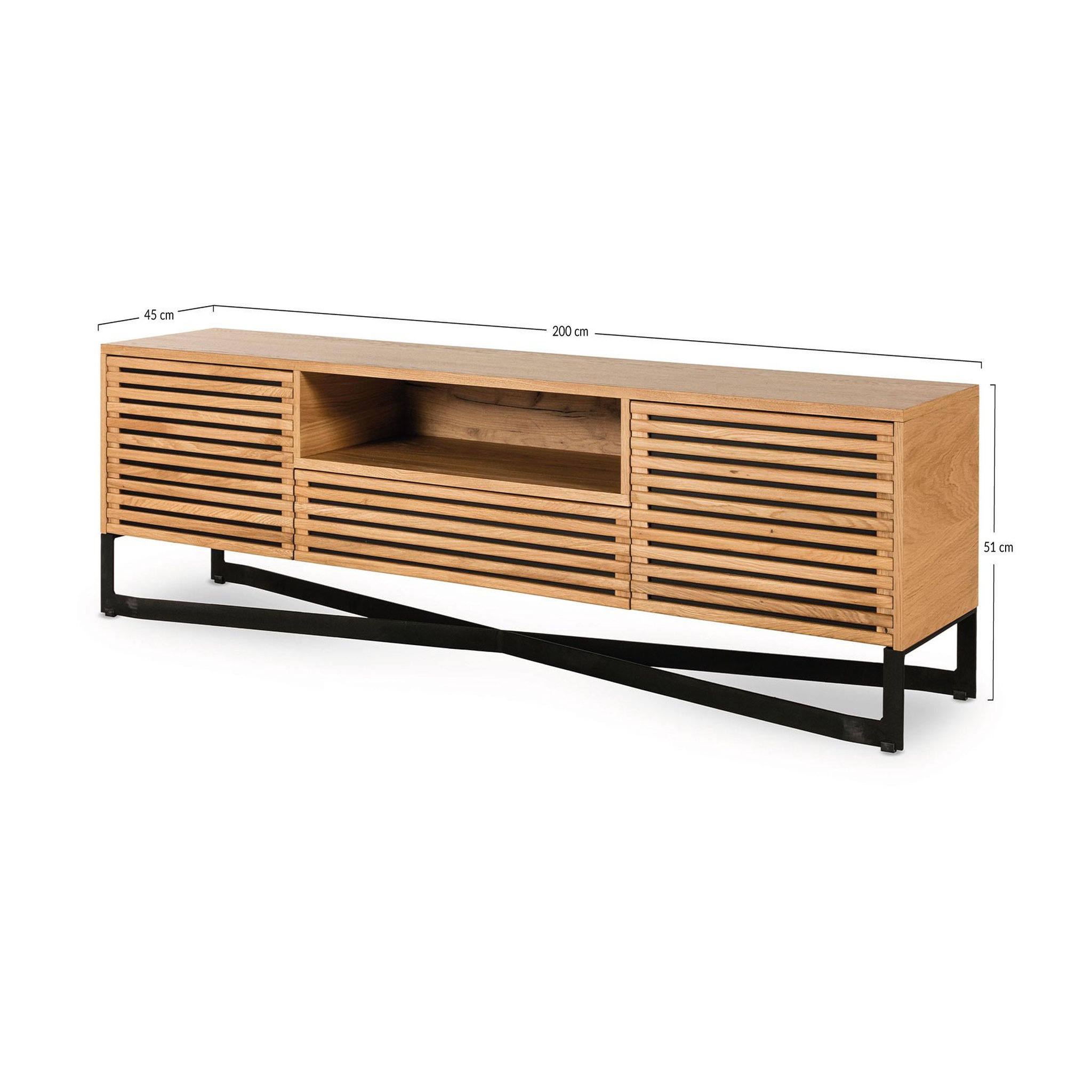 Voir la diapositive 5 : BEST MOBILIER Medellin - meuble tv - bois et noir - 2 portes, 1 tiroir et 1 niche - 200 cm