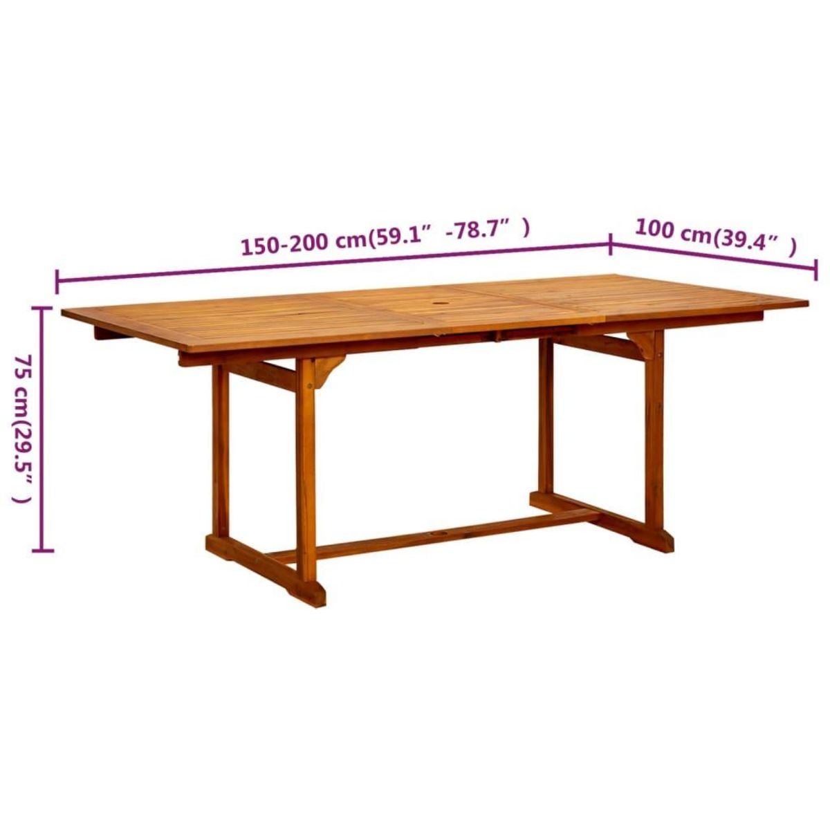 VIDAXL Table a dîner de jardin (150-200)x100x75cm Bois d'acacia massif