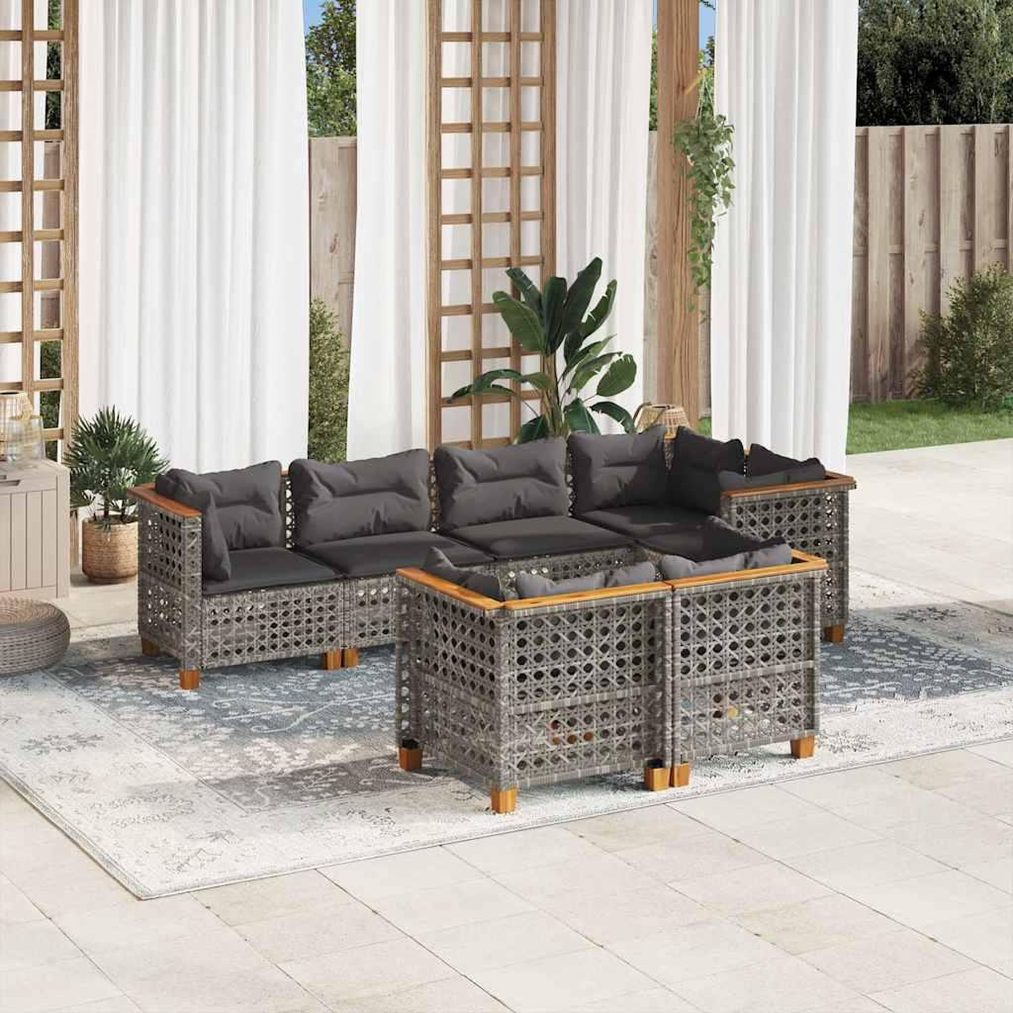 VIDAXL Salon de jardin avec coussins 7 pcs gris resine tressee
