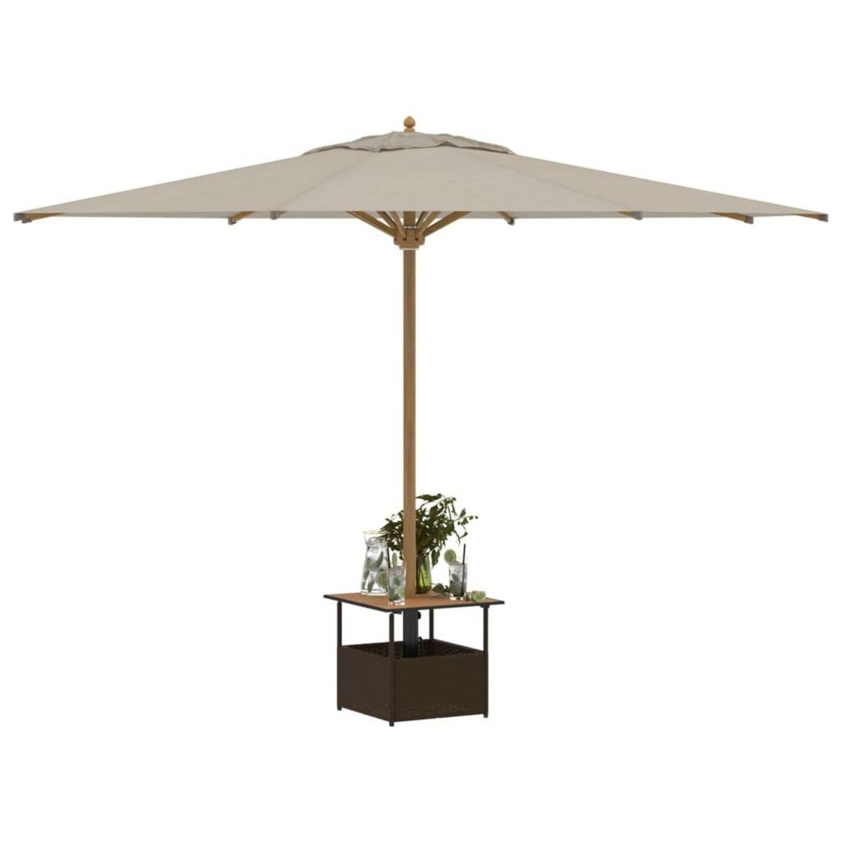 VIDAXL Table de jardin avec trou de parasol marron resine tressee