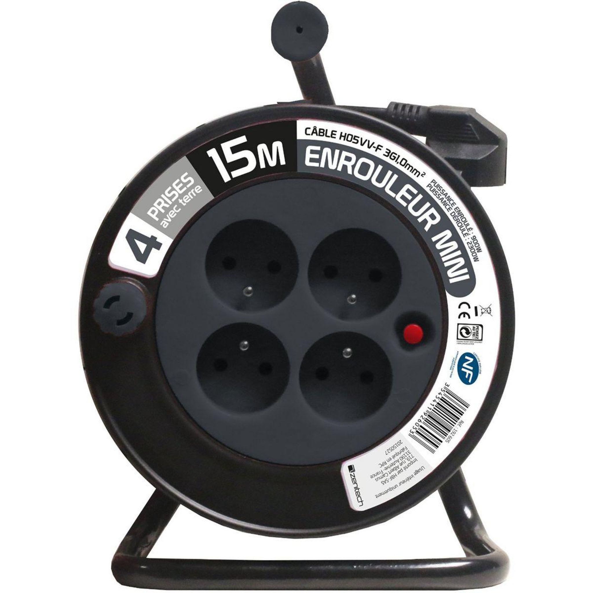 ZENITECH Rallonge Ménager 3G 1 mm² - GRIS 15 M