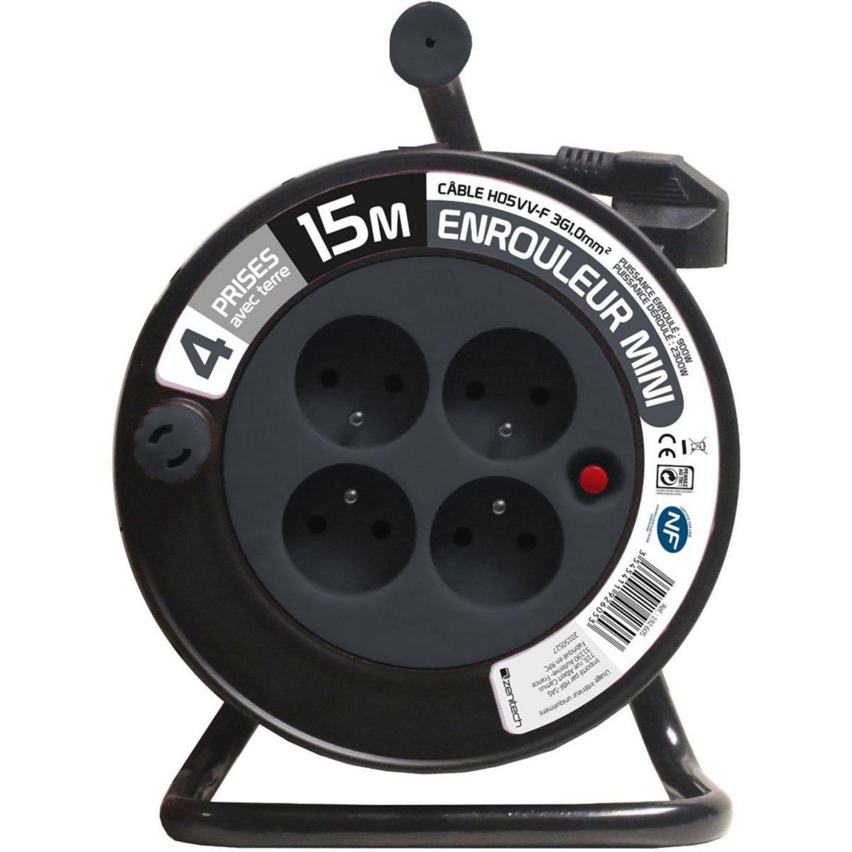 ZENITECH Rallonge Ménager 3G 1 mm² - GRIS 15 M