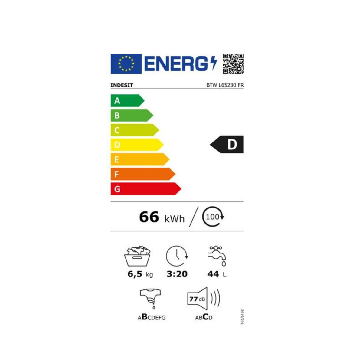 Indesit Lave-linge top 6.5kg 1200 tours/min - BTWL65230FR