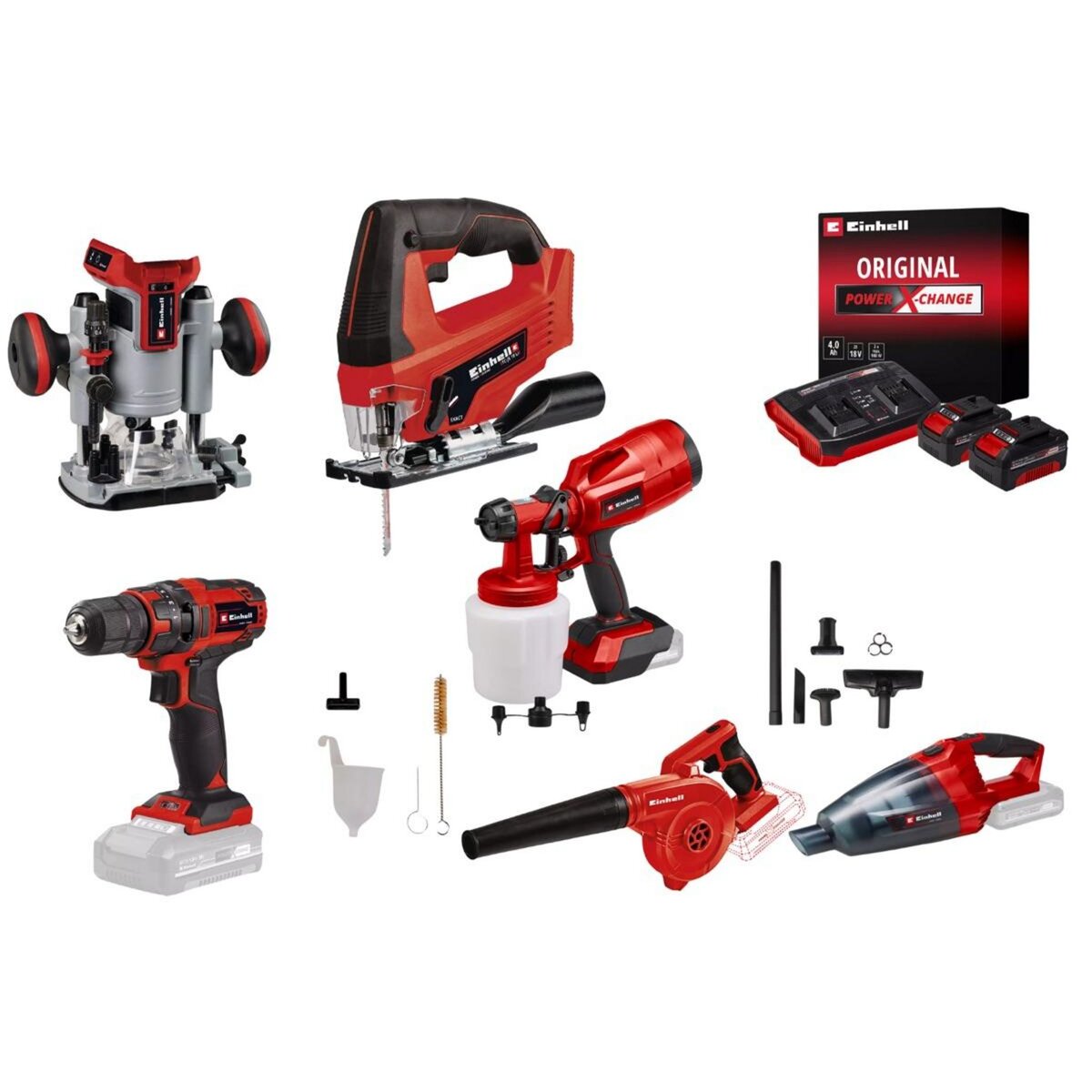 Einhell Kit atelier sans fil Einhell – 6 outils Power X-Change + 2 batteries 4.0Ah + chargeur