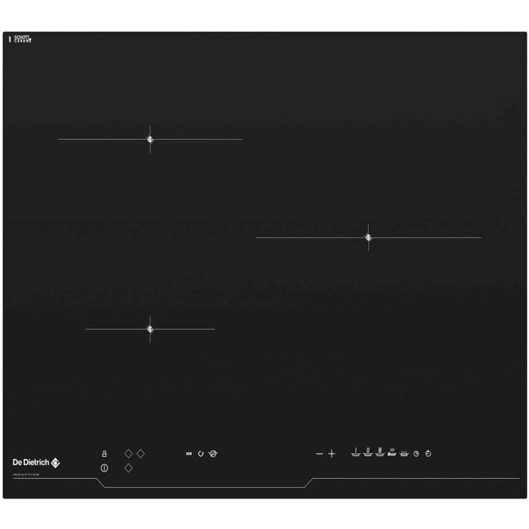 Voir la diapositive 1 : De Dietrich Table de cuisson à induction 65cm 3 feux 7400w - dti1116b
