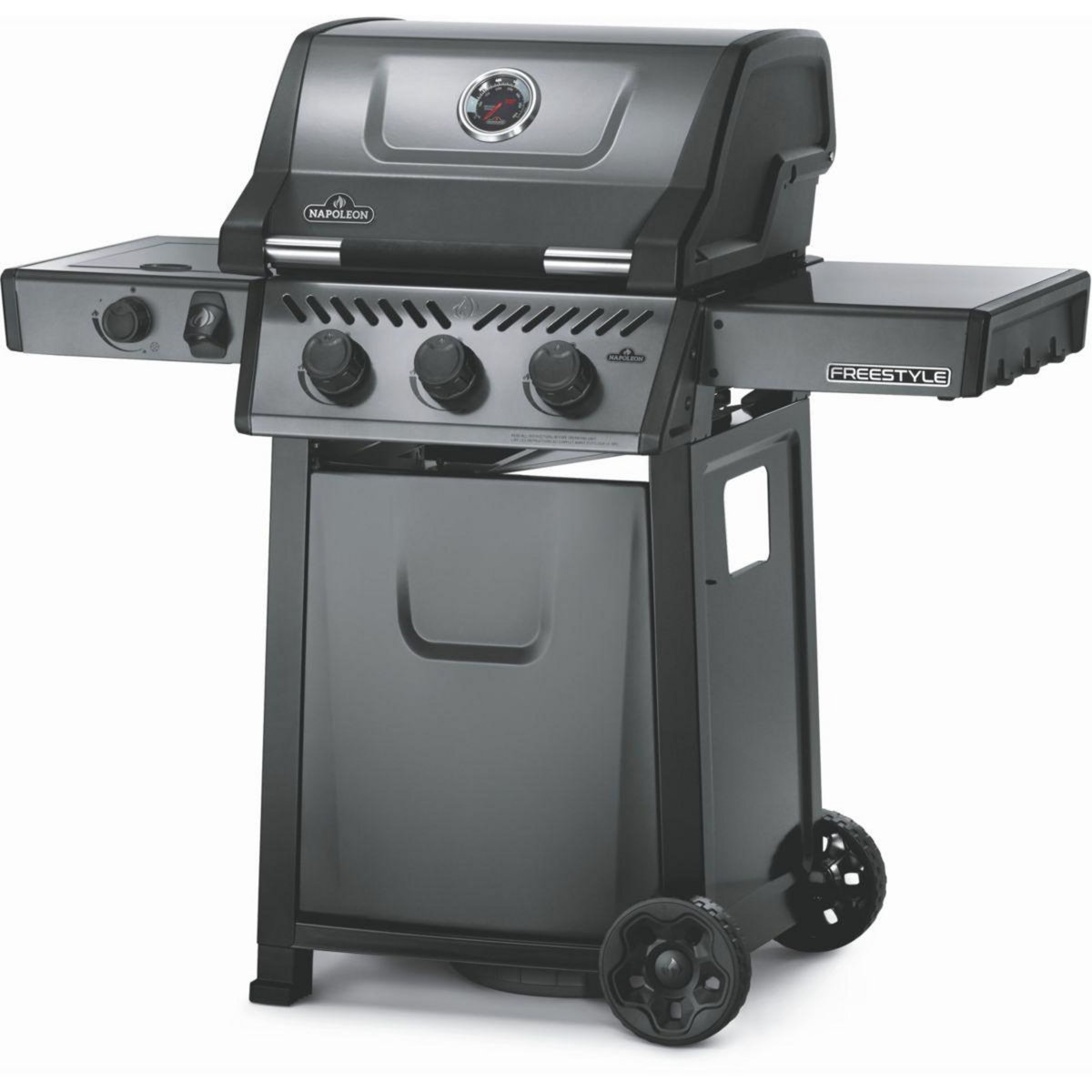NAPOLEON Barbecue gaz Freestyle 3 bruleurs + 1 rechaud plat sur chariot, 51x45 cm