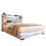 MERAX Lit coffre rembourré. Coloris disponibles : Beige, Gris